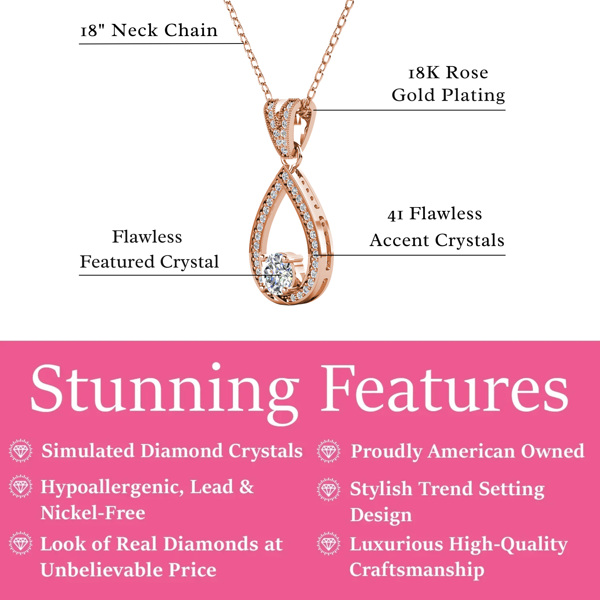 Arabella 18k White Gold Plated Teardrop Necklace with Simulated Diamond Crystals