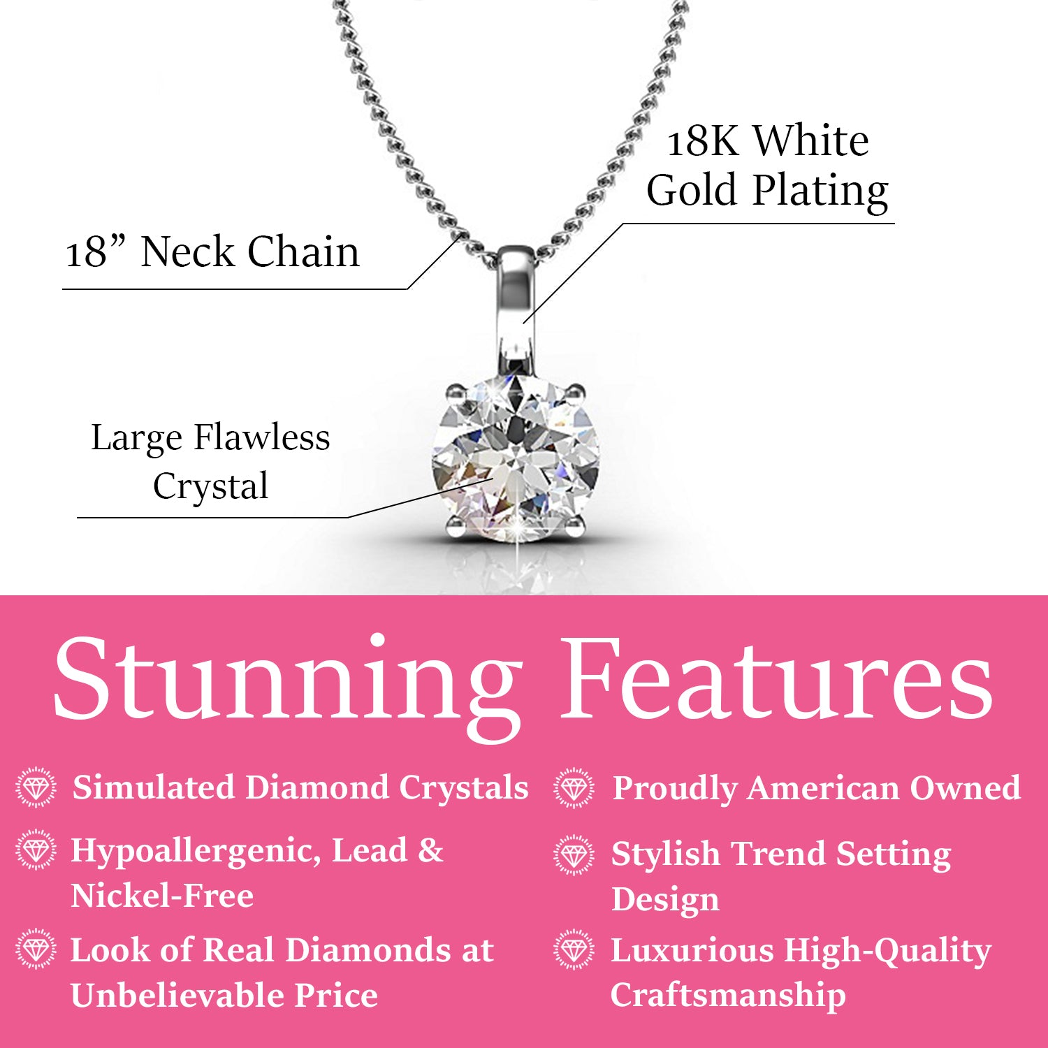 Araylia "Strong" 18k White Gold Plated Necklace with Solitaire Round Cut Swarovski Crystal - Fab Friday