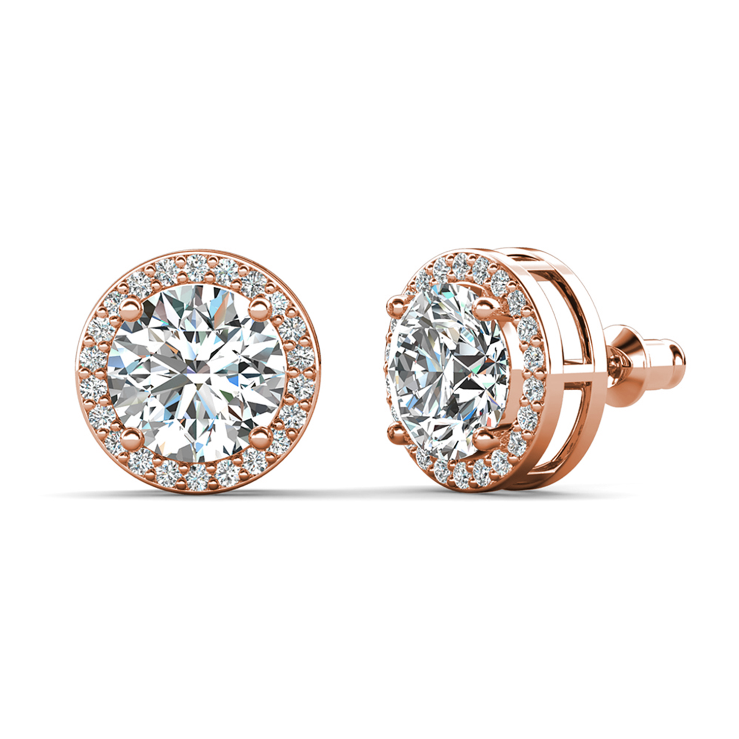 Ariel 18k White Gold Plated Halo Stud Earrings with Simulated Diamond Crystals.