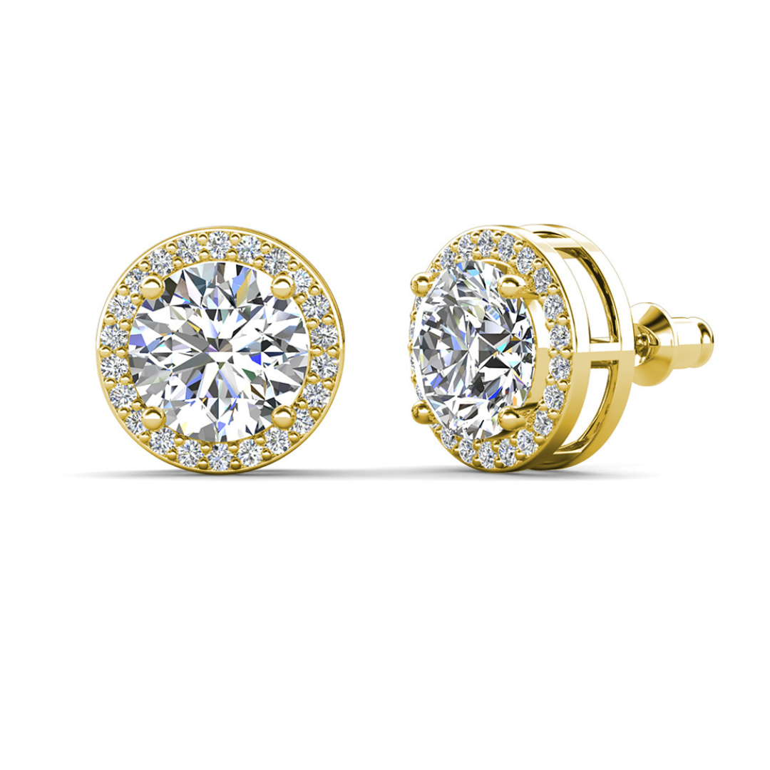 Mariah 18k White Gold Plated Round Cut Halo Stud Earrings with Simulated Diamond Crystals