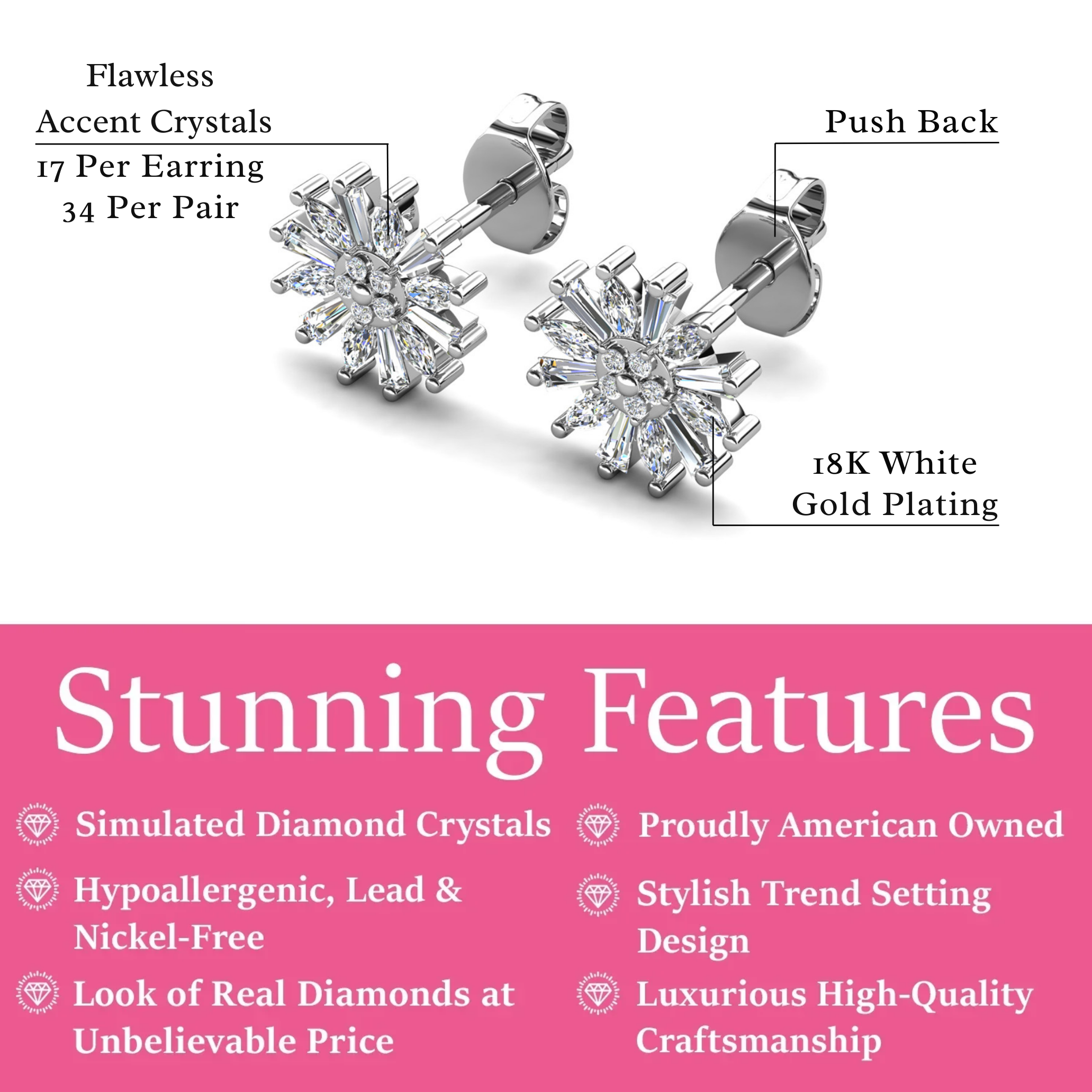 Astara 18k White Gold Plated Stud Earrings with Simulated Diamond Crystals