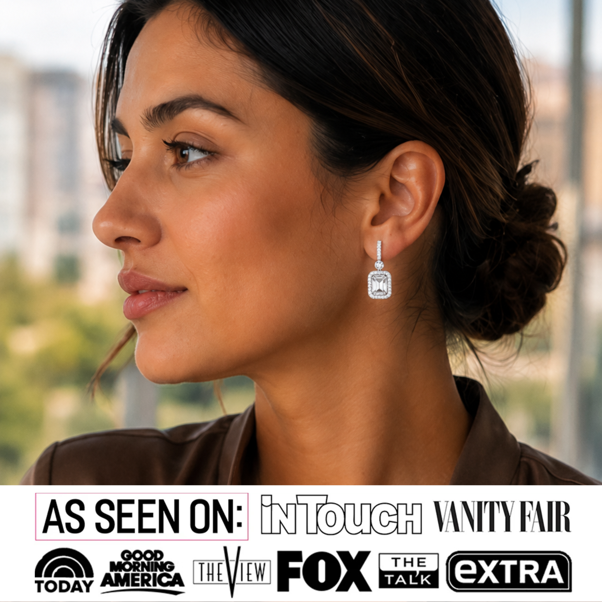 Athena 18k White Gold Plated Halo Dangle Earrings with Simulated Diamond Crystals