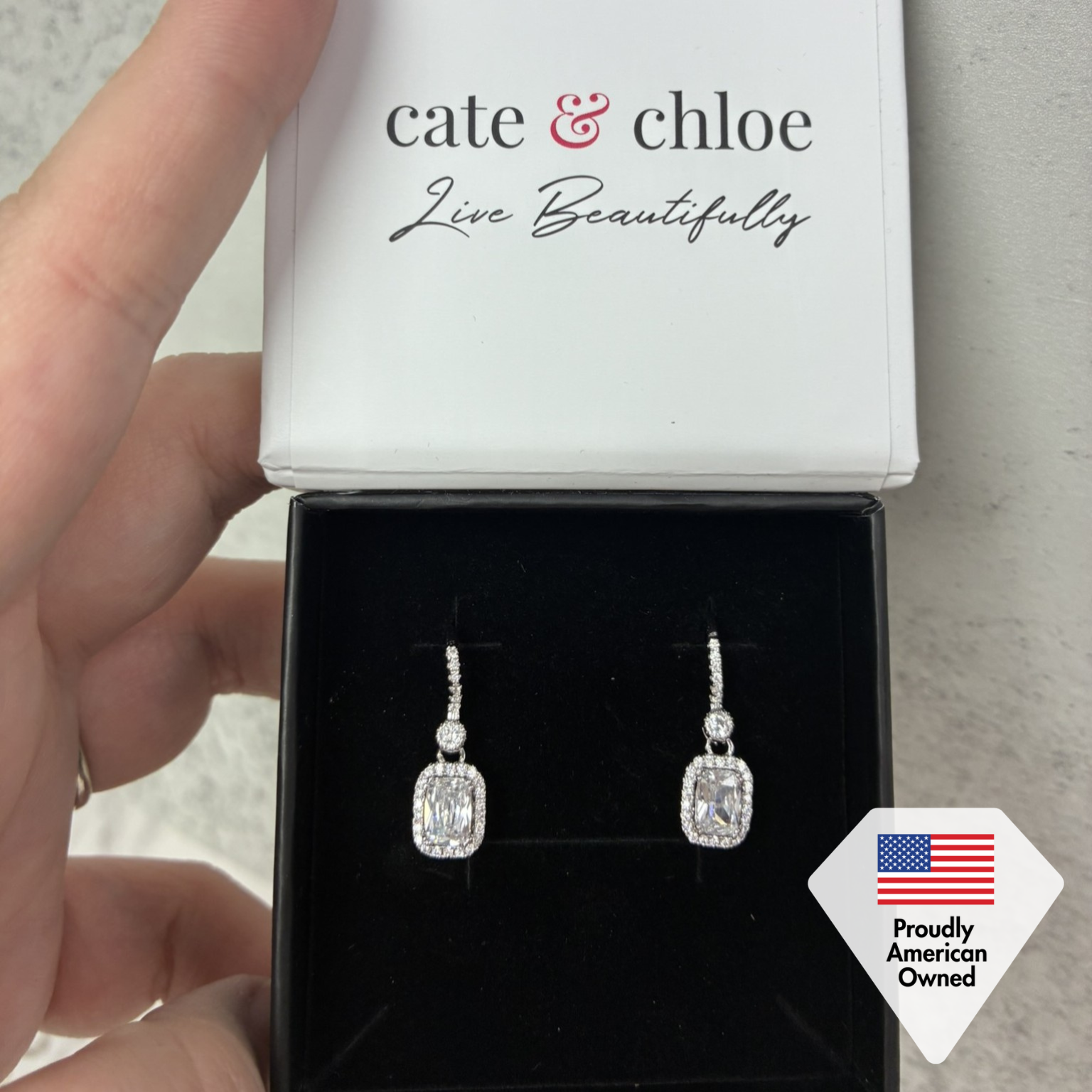 Athena 18k White Gold Plated Halo Dangle Earrings with Simulated Diamond Crystals