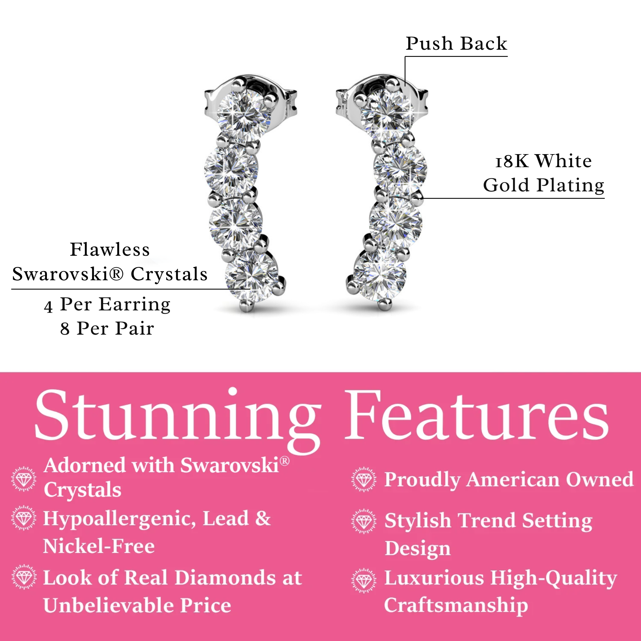 Aubree 18k White Gold Plated Drop Stud Earrings with Swarovski Crystals