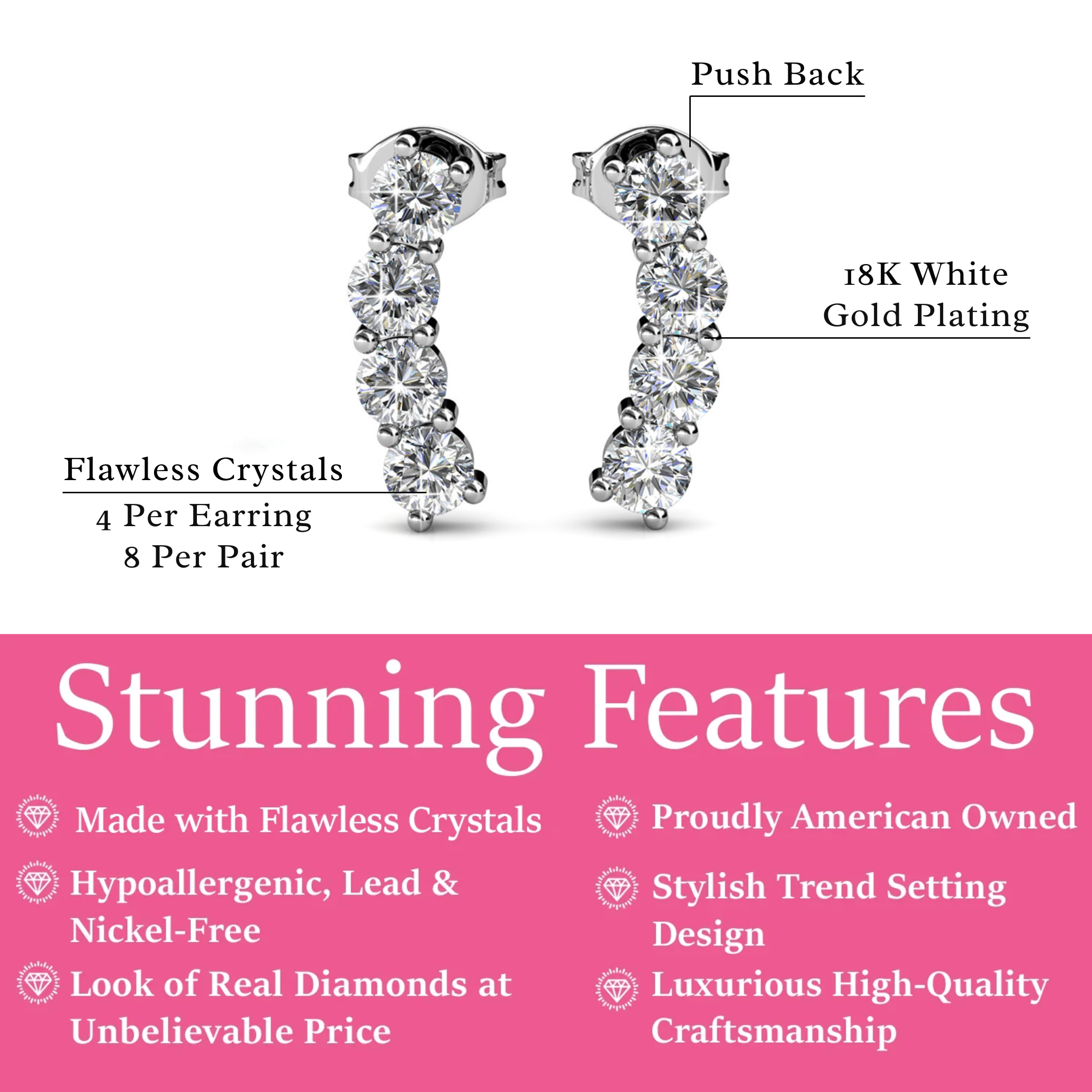 Aubree 18k White Gold Plated Drop Stud Earrings with Swarovski Crystals