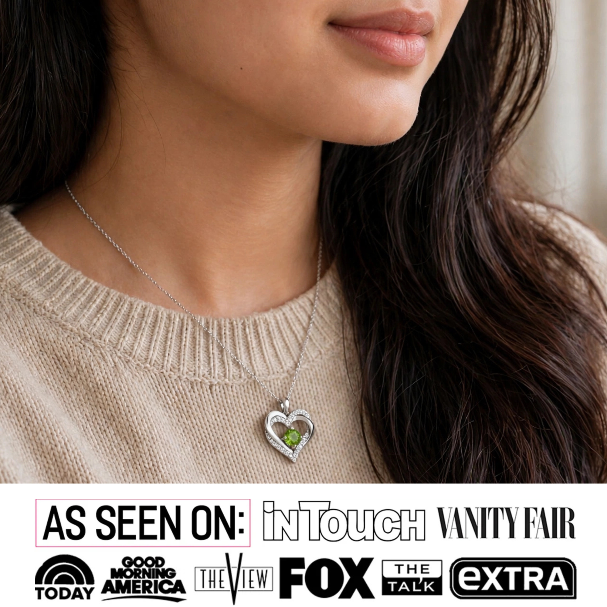 Forever Birthstone 18k White Gold Plated Double Heart Necklace with Swarovski Crystals