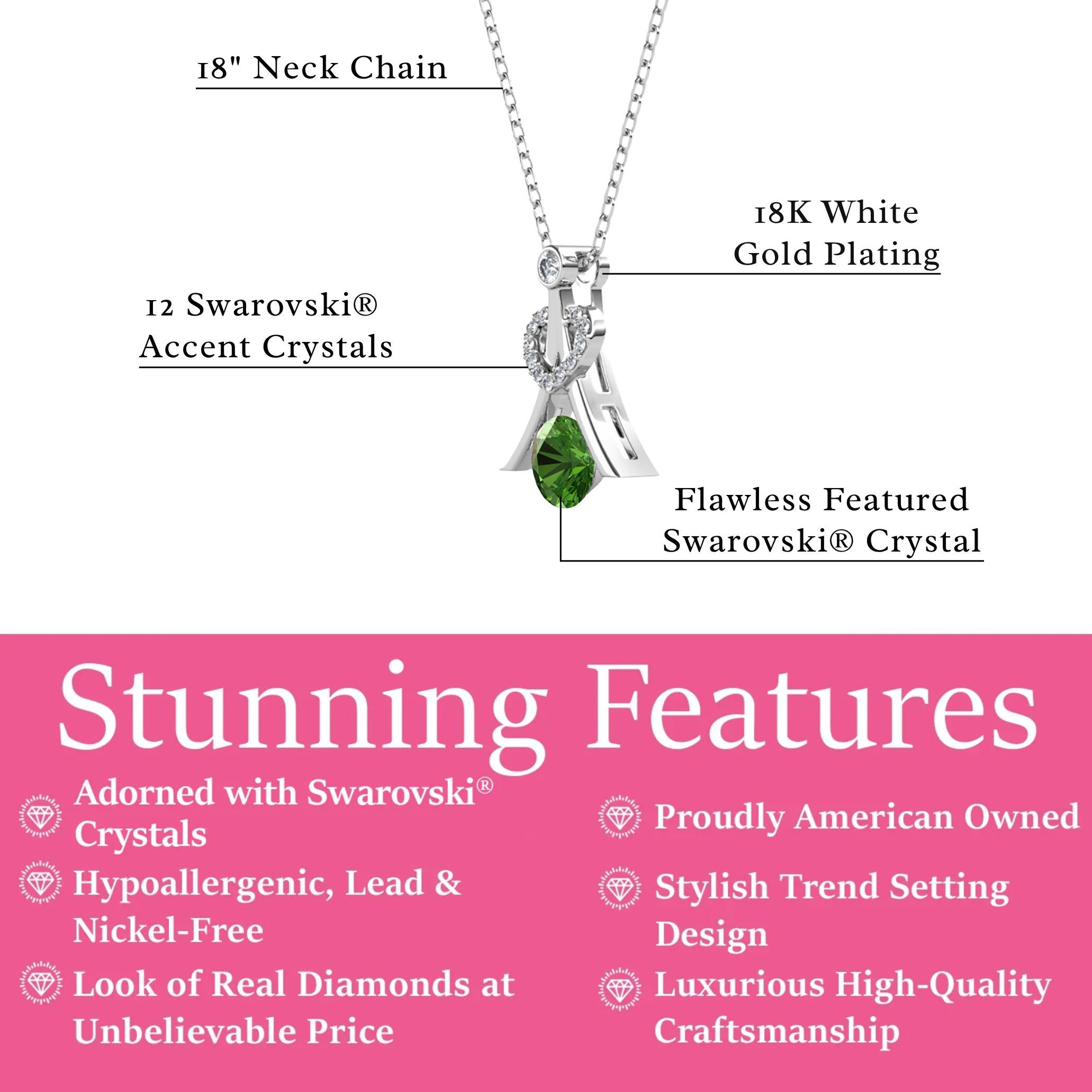 Serenity Birthstone 18k White Gold Plated Necklace with Round Cut Swarovski Crystals