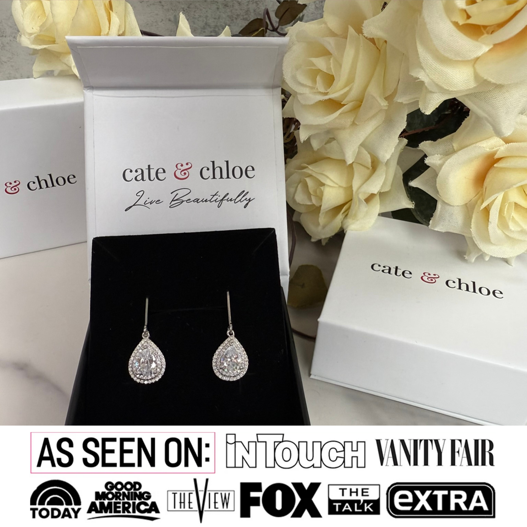 Aurelia 18k White Gold Plated Tear Drop Earrings with Simulated Diamond Crystals