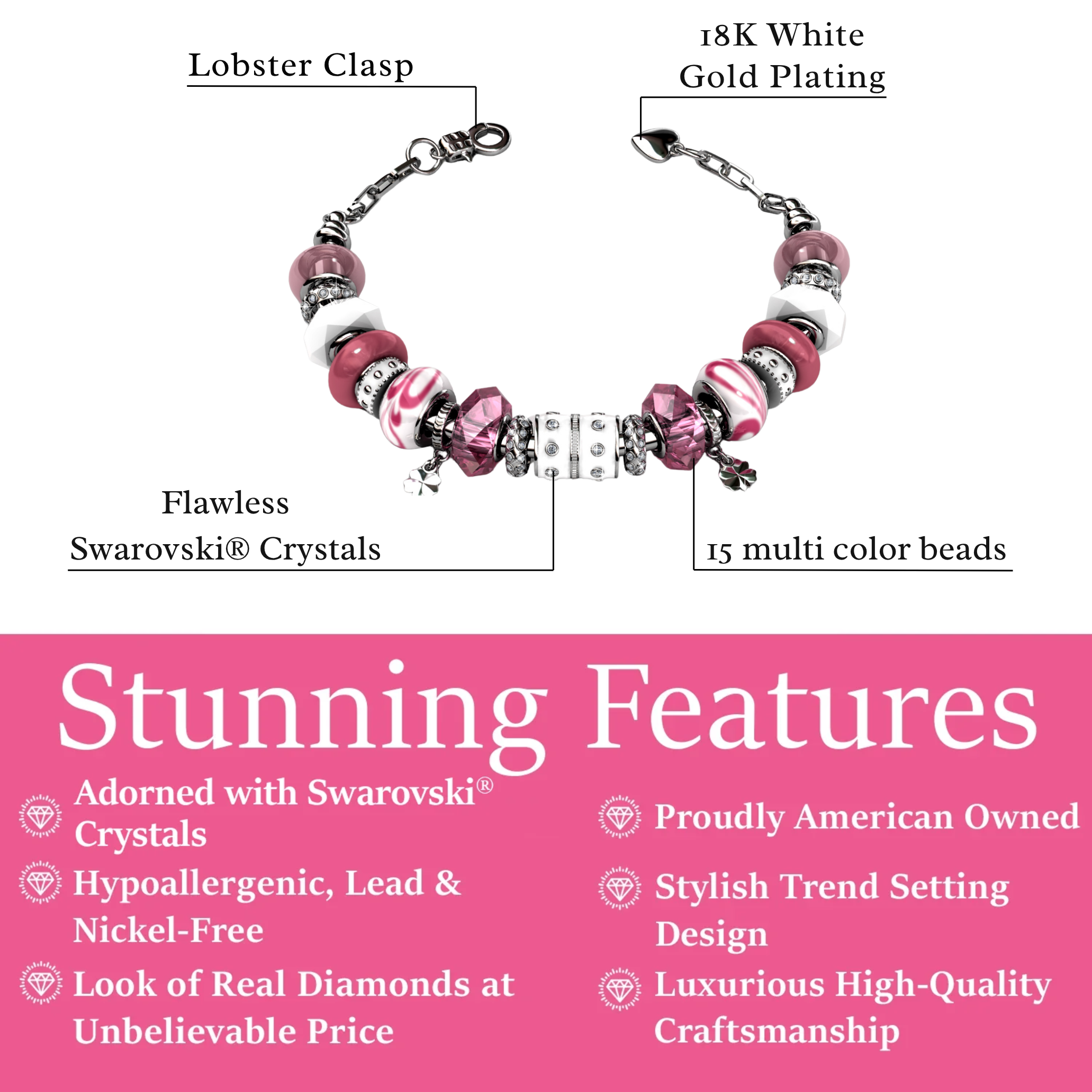Aurora 18k White Gold Plated Beaded Bracelet with Swarovski Crystals