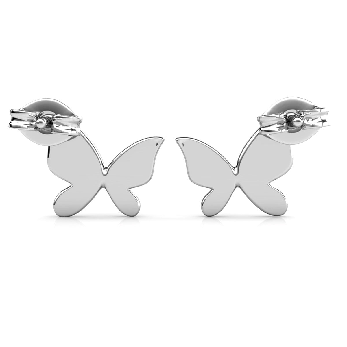 Yuenen 18k White Gold Plated Silver Butterfly Stud Earrings with Swarovski Crystals