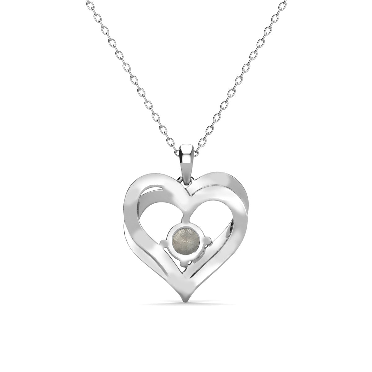 Forever June Birthstone 18k White Gold Plated Silver Double Heart  Alexandrite  Necklace with Swarovski Crystals