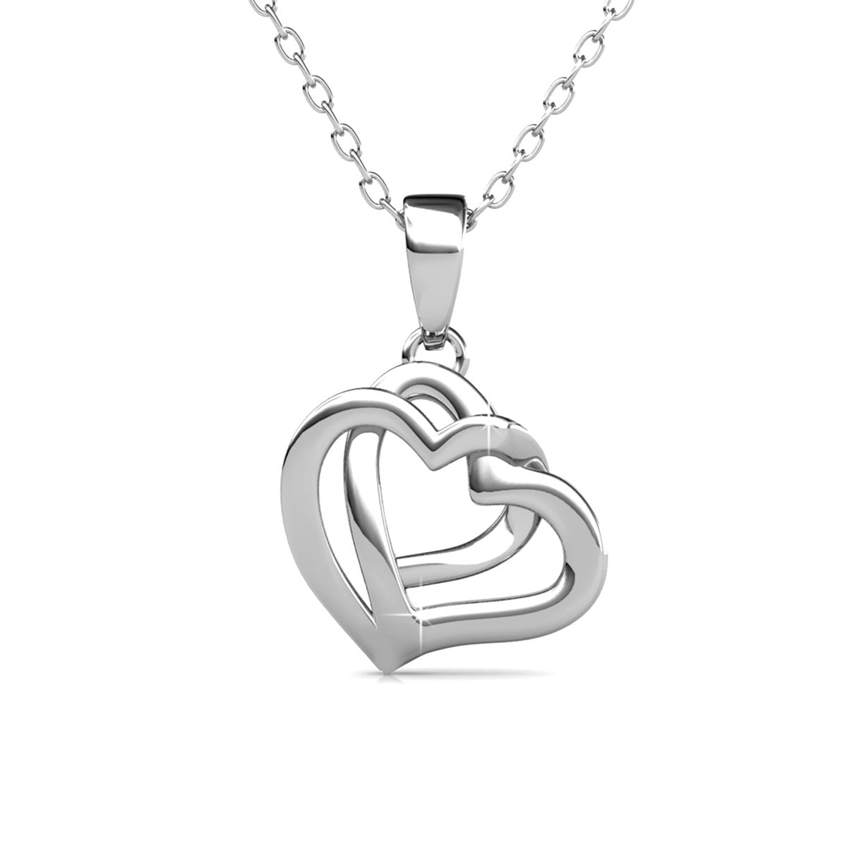 Angela 18k White Gold Plated Silver Double Heart Necklace with Swarovski Crystals