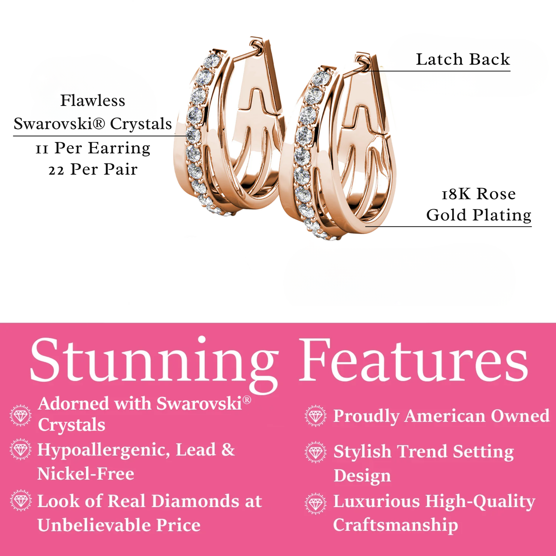 Bella 18k White Gold Plated 17mm Hoop Earrings with Swarovski Crystals