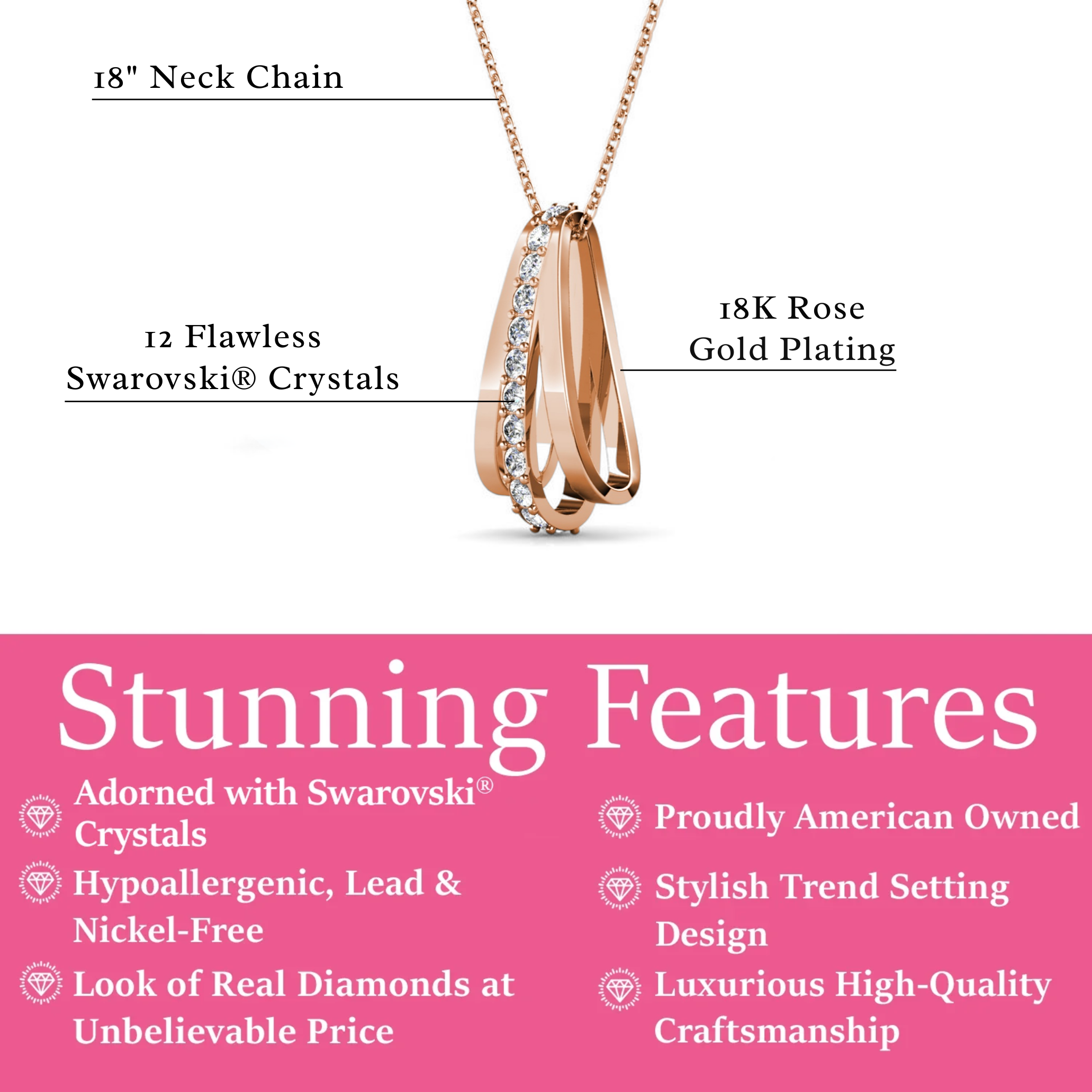 Bella 18k White Gold Plated Necklace with Swarovski Crystals