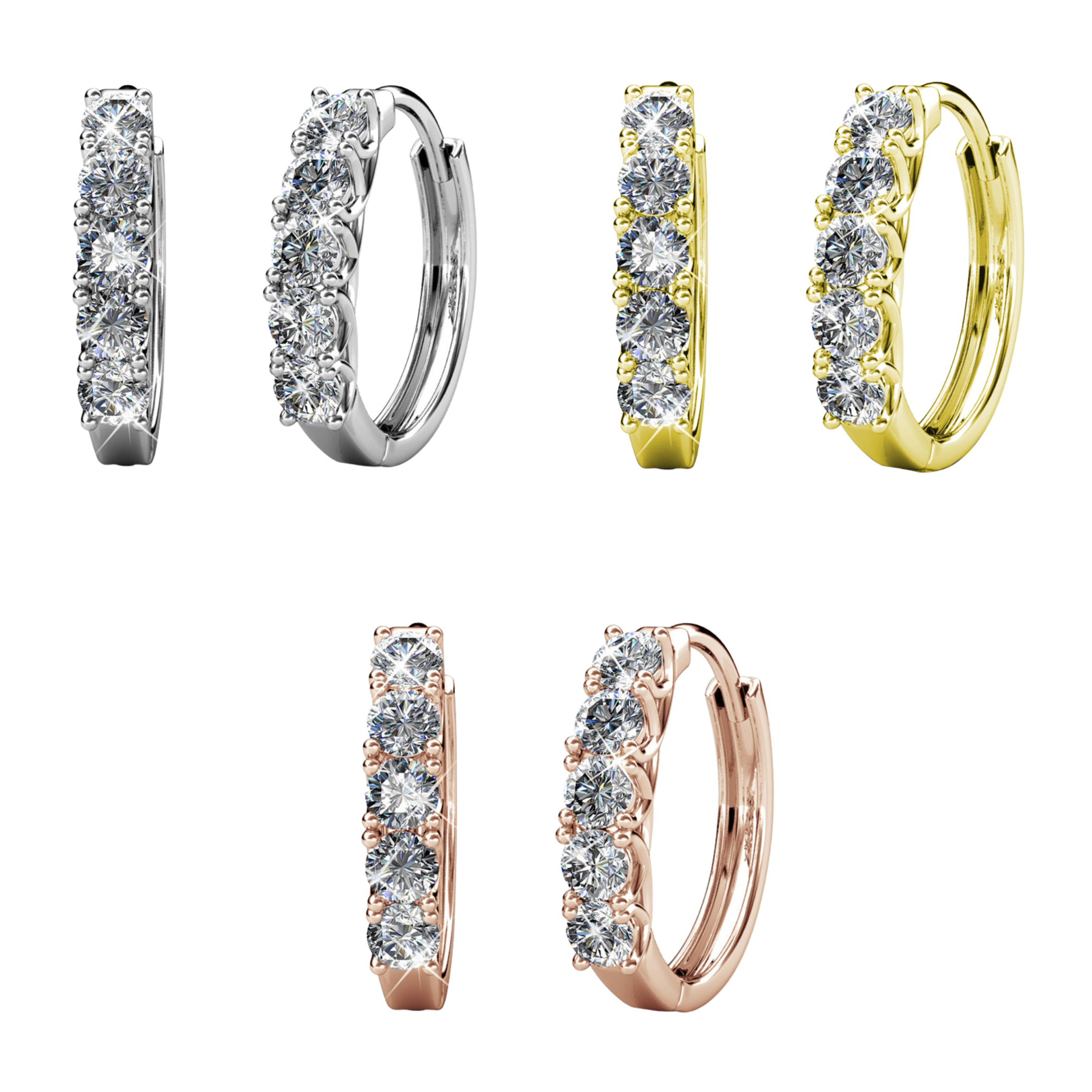 Pack of 3 - Bethany 18k Gold Plated 15mm Hoop Earrings with Swarovski Crystals