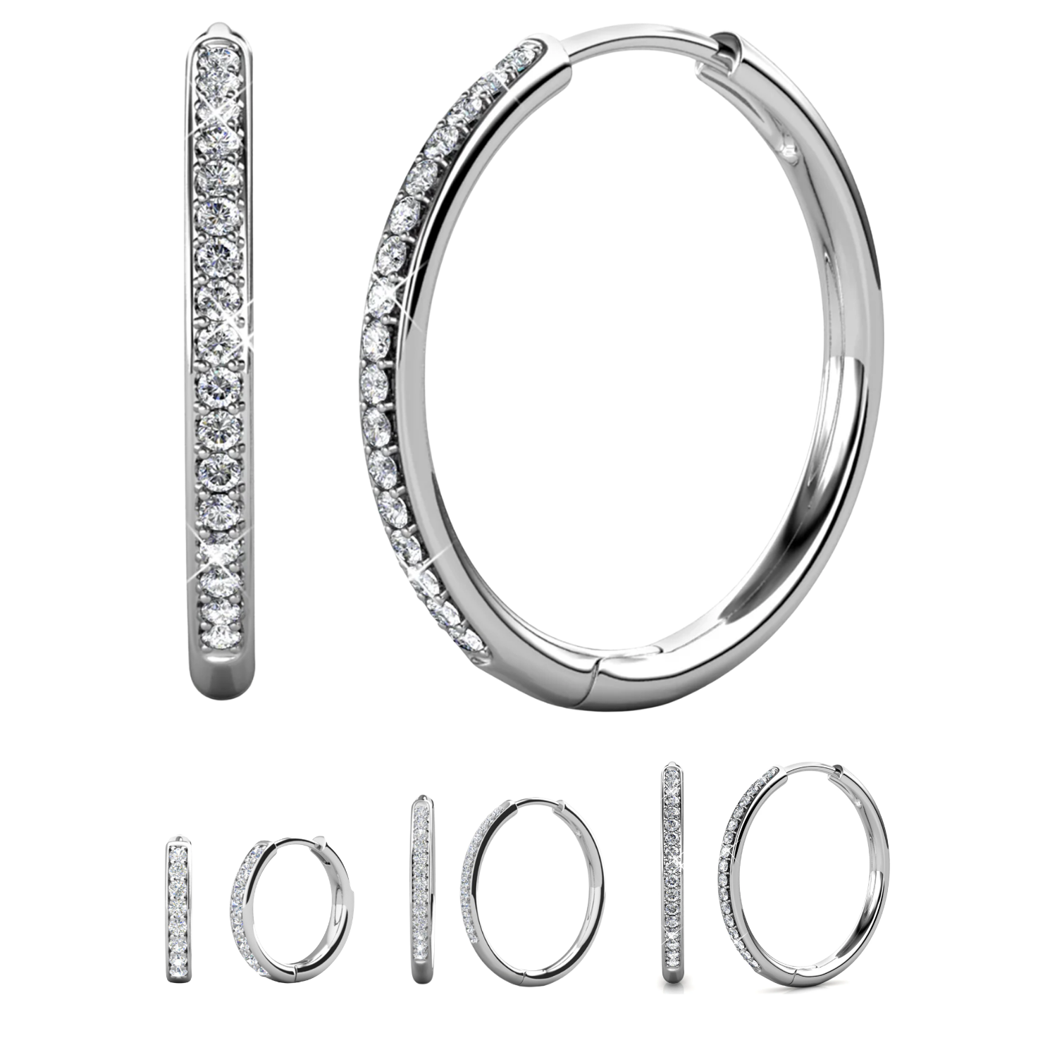Bianca 18k White Gold Plated 25mm Silver Hoop Earrings with Swarovski Crystals