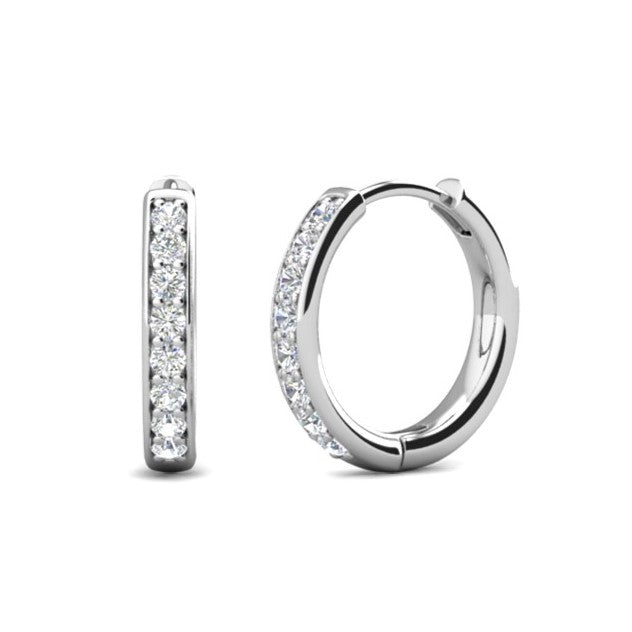 Bianca 18k White Gold Plated 25mm Silver Hoop Earrings with Swarovski Crystals