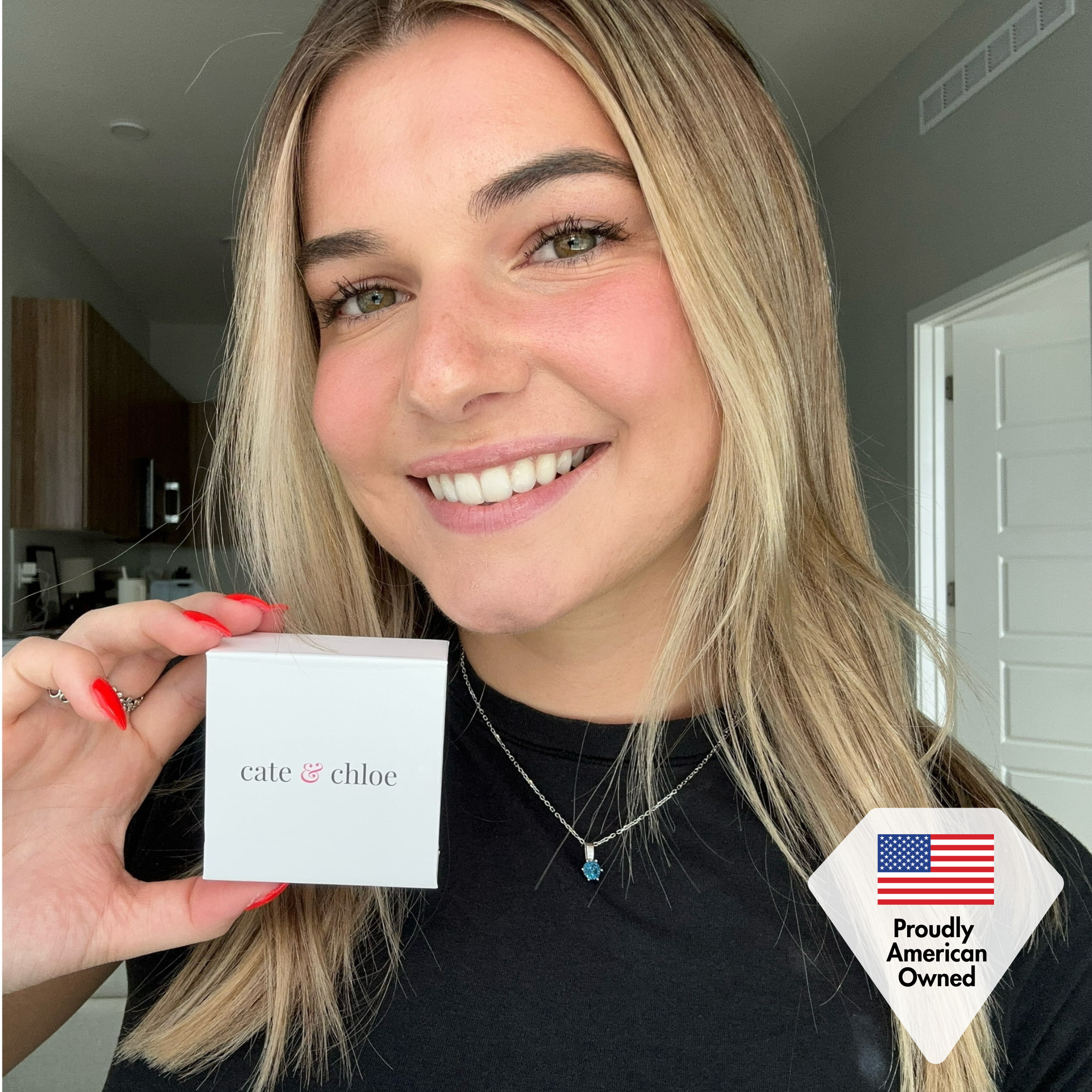 Birthstone Necklace 18k White Gold Plated Solitaire Necklace with 1ct Swarovski Crystal