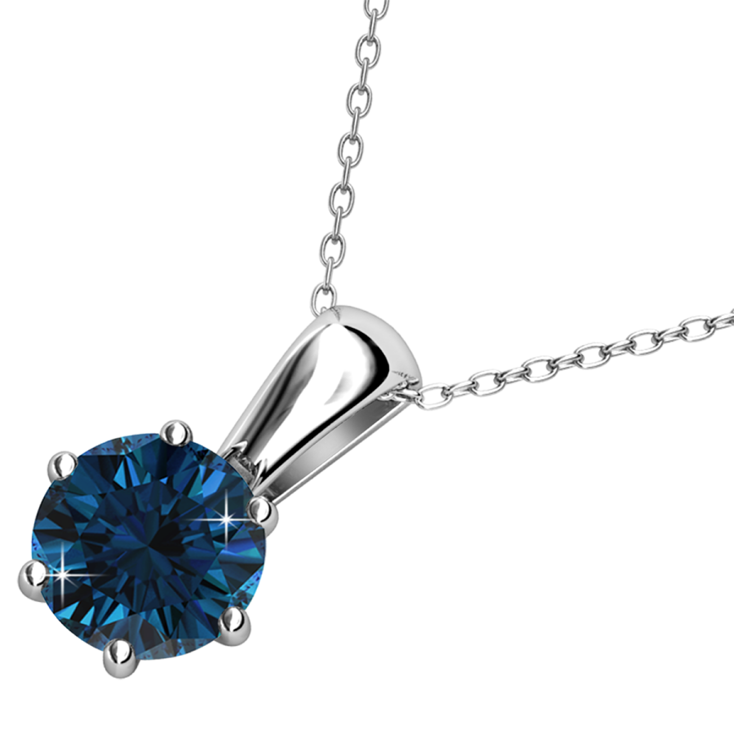 December Birthstone Blue Topaz Necklace 18k White Gold Plated Solitaire Necklace with 1CT Swarovski Crystal