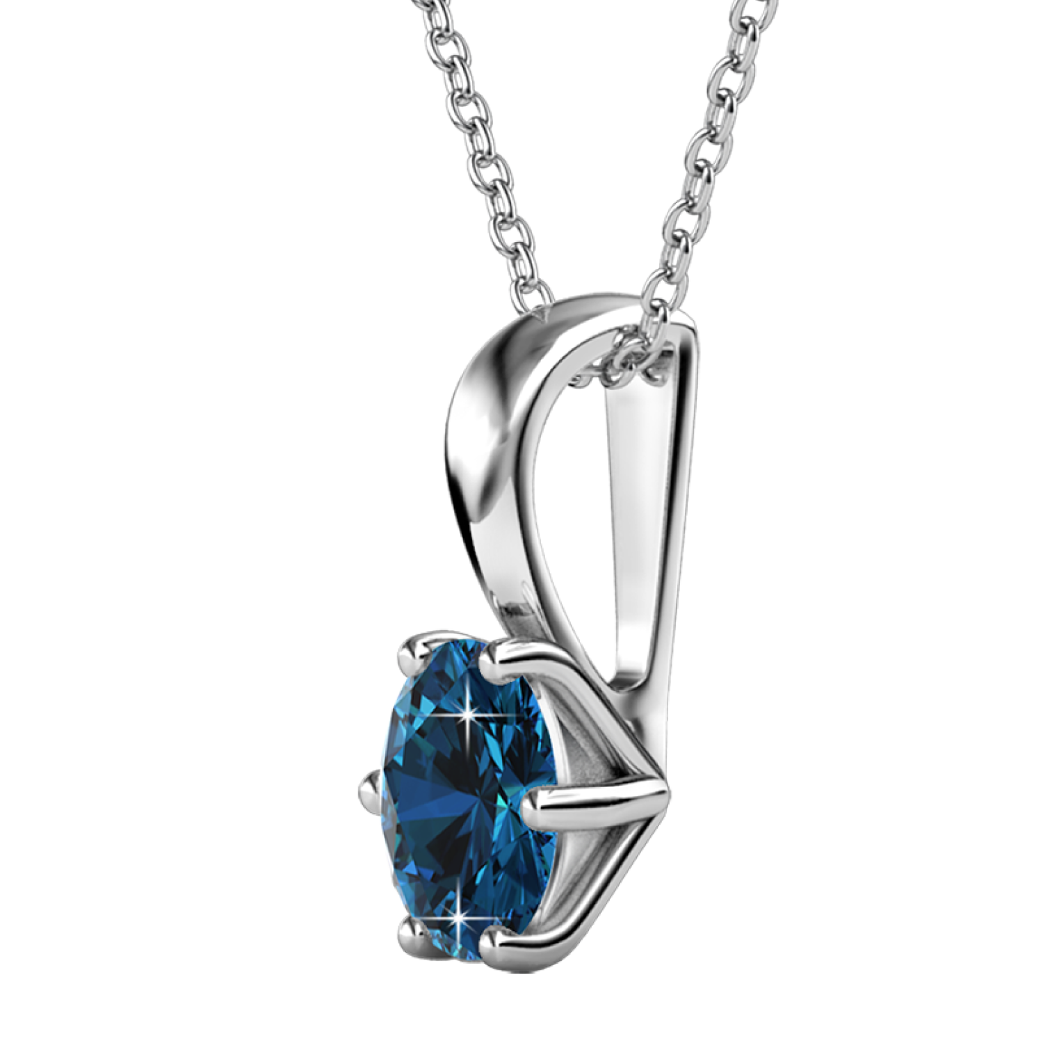 December Birthstone Blue Topaz Necklace 18k White Gold Plated Solitaire Necklace with 1CT Swarovski Crystal