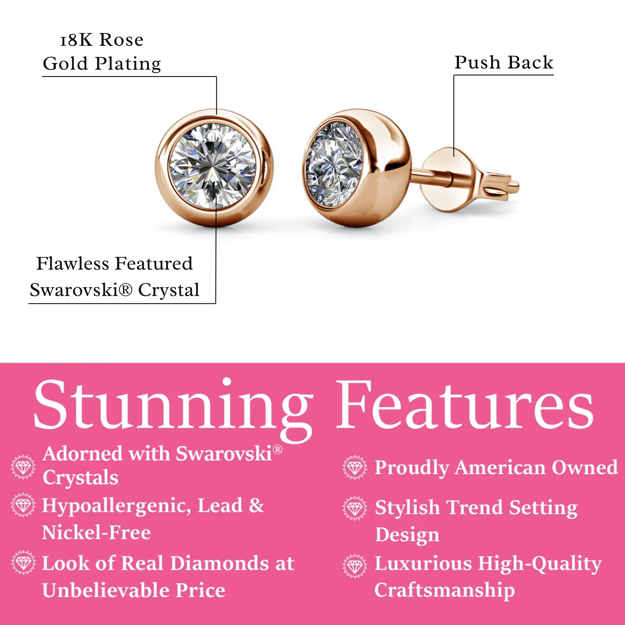 Blaire 18k White Gold Plated Stud Earrings with Round Cut Swarovski Crystals