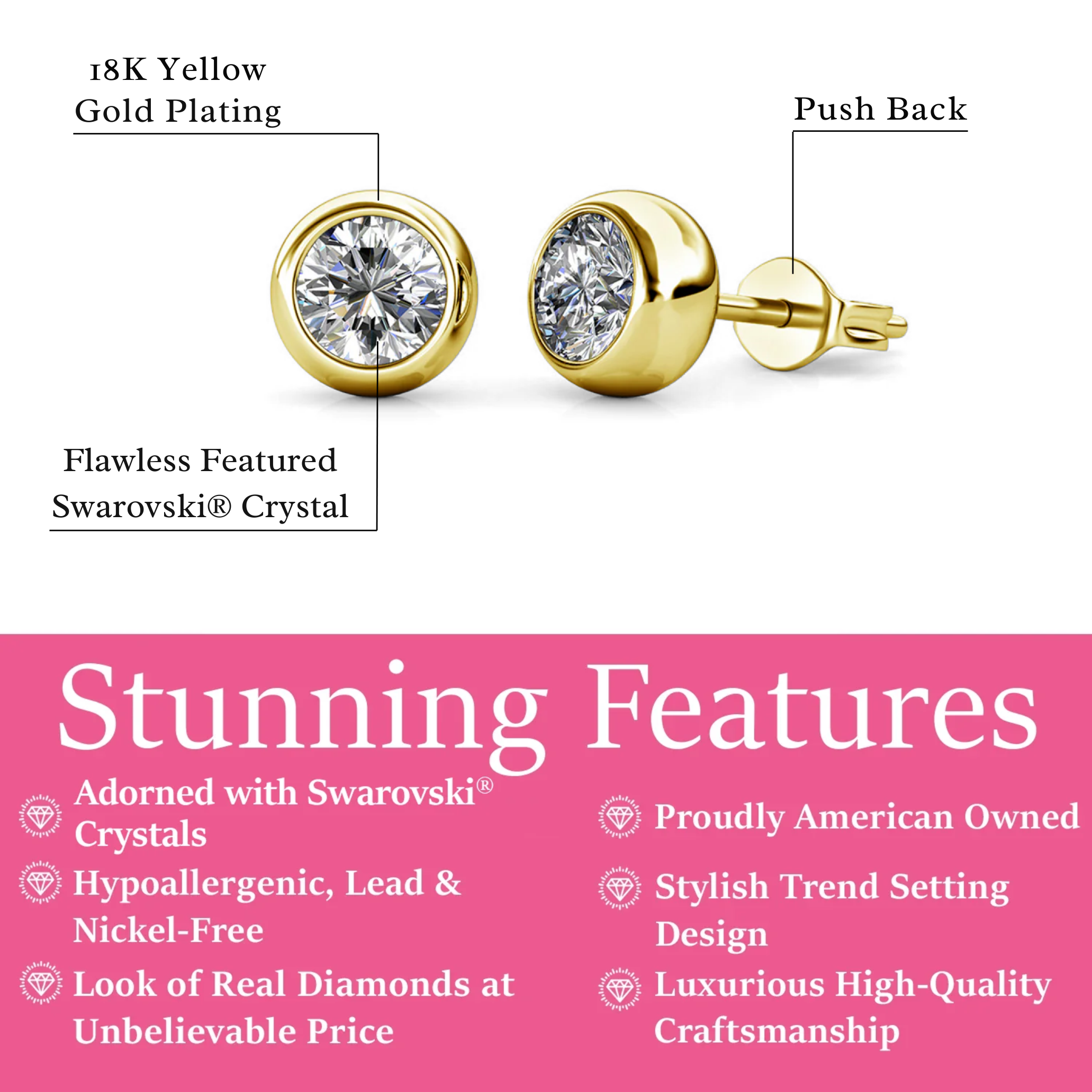 Blaire 18k White Gold Plated Stud Earrings with Round Cut Swarovski Crystals
