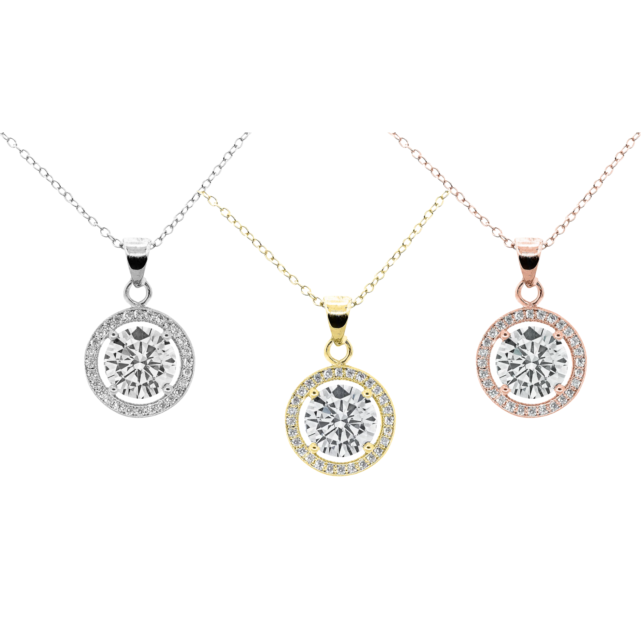 Pack of 3 - Blake 18k Gold Plated Halo Pendant Necklace with Simulated Diamond Crystals