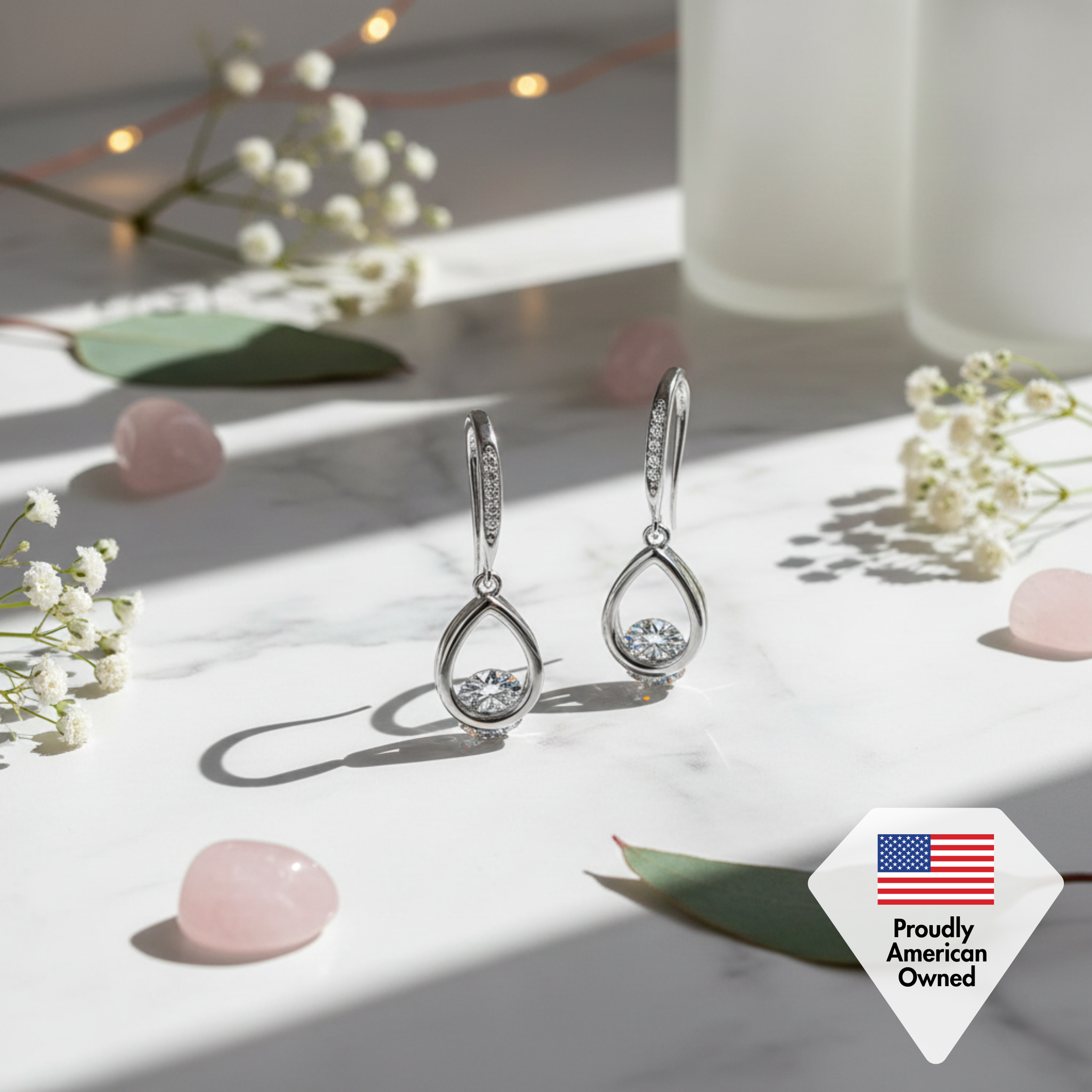 Brenda 18k White Gold Plated Drop Earrings with Swarovski Crystals