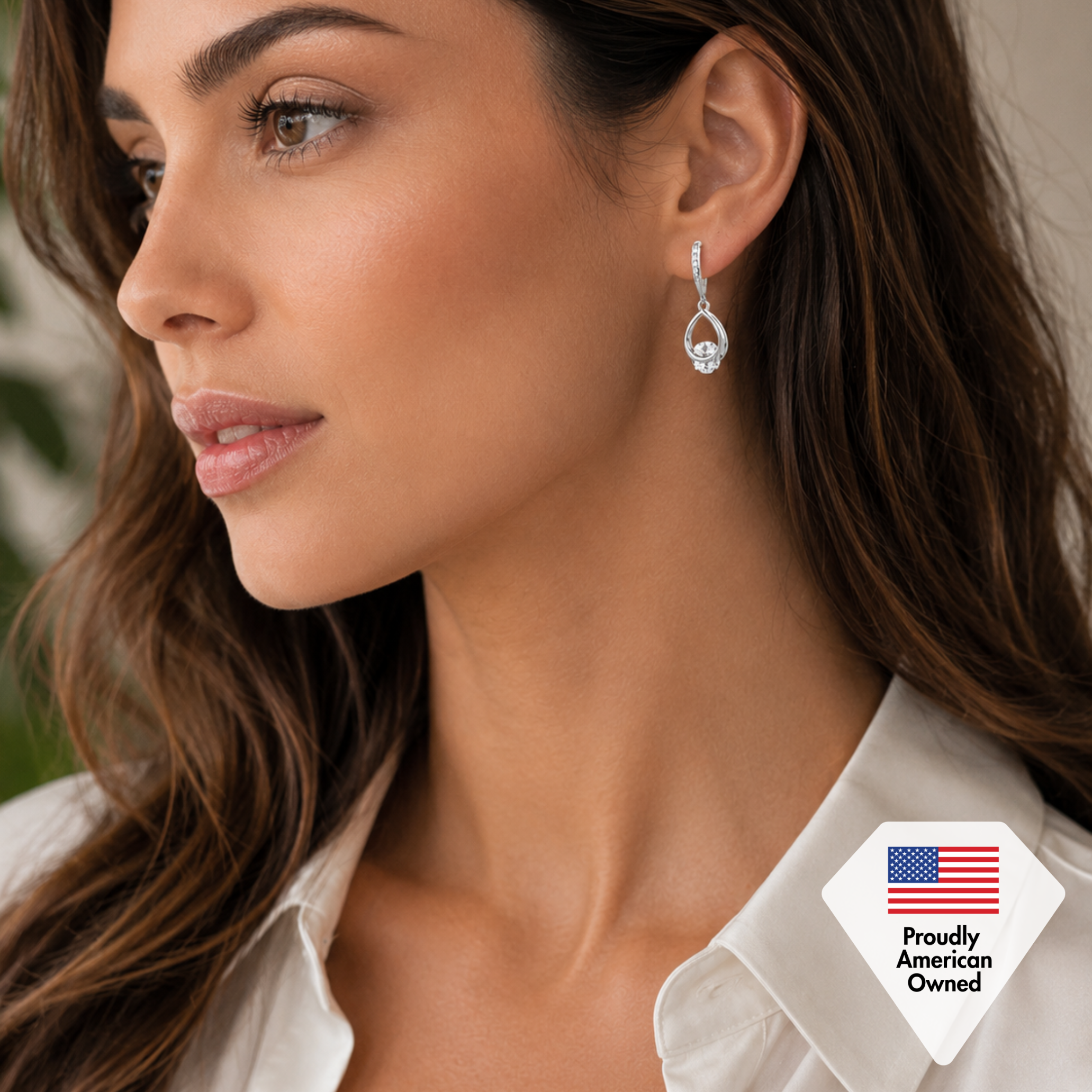 Brenda 18k White Gold Plated Drop Earrings with Swarovski Crystals