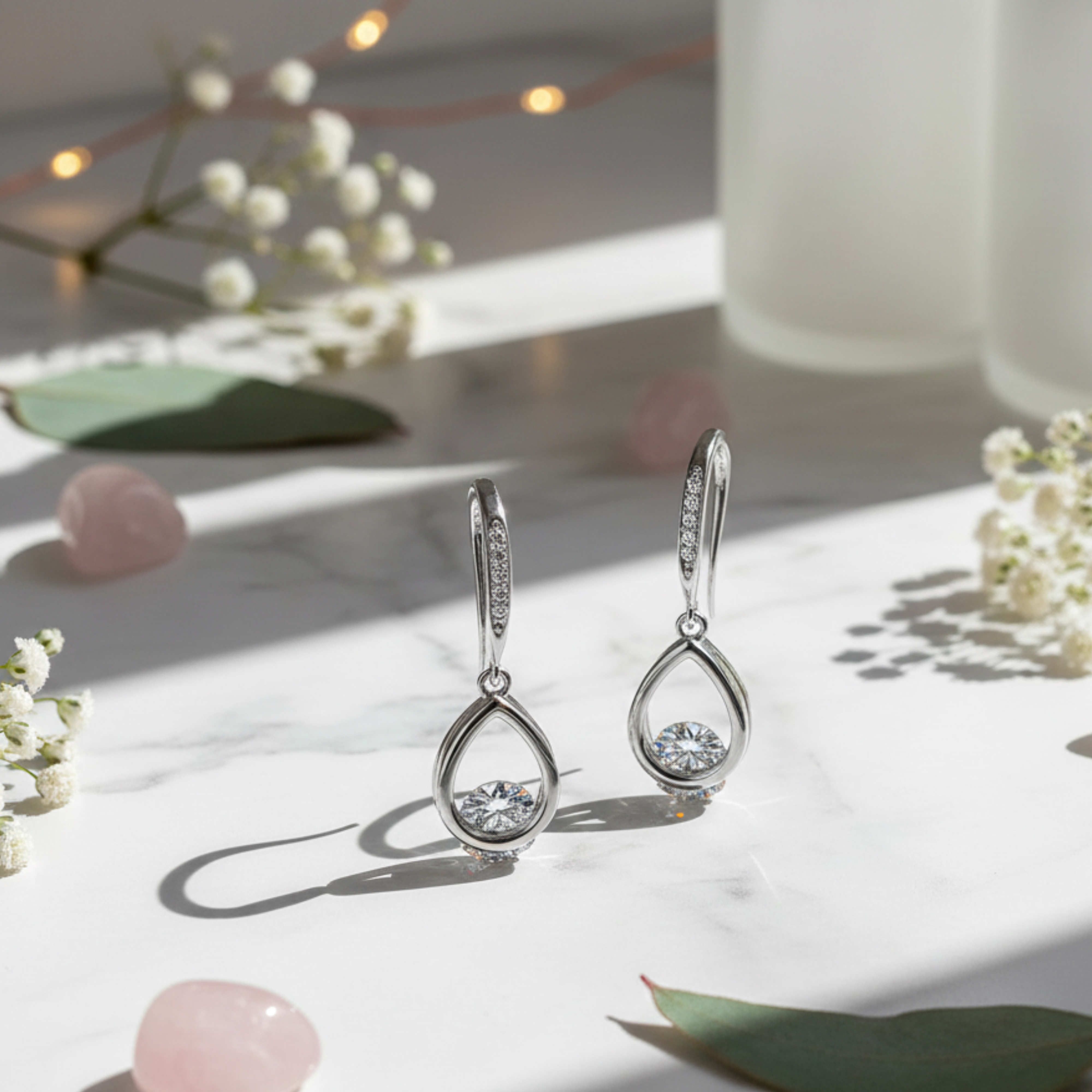 Brenda 18k White Gold Plated Drop Earrings with Swarovski Crystals - FAB FAV