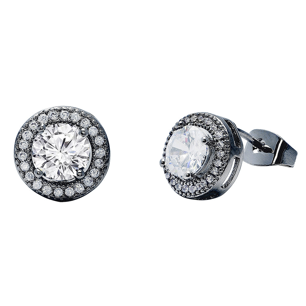 Gwendolyn 18k White Gold Plated Halo Stud Earrings with Round Cut Simulated Diamond Crystals