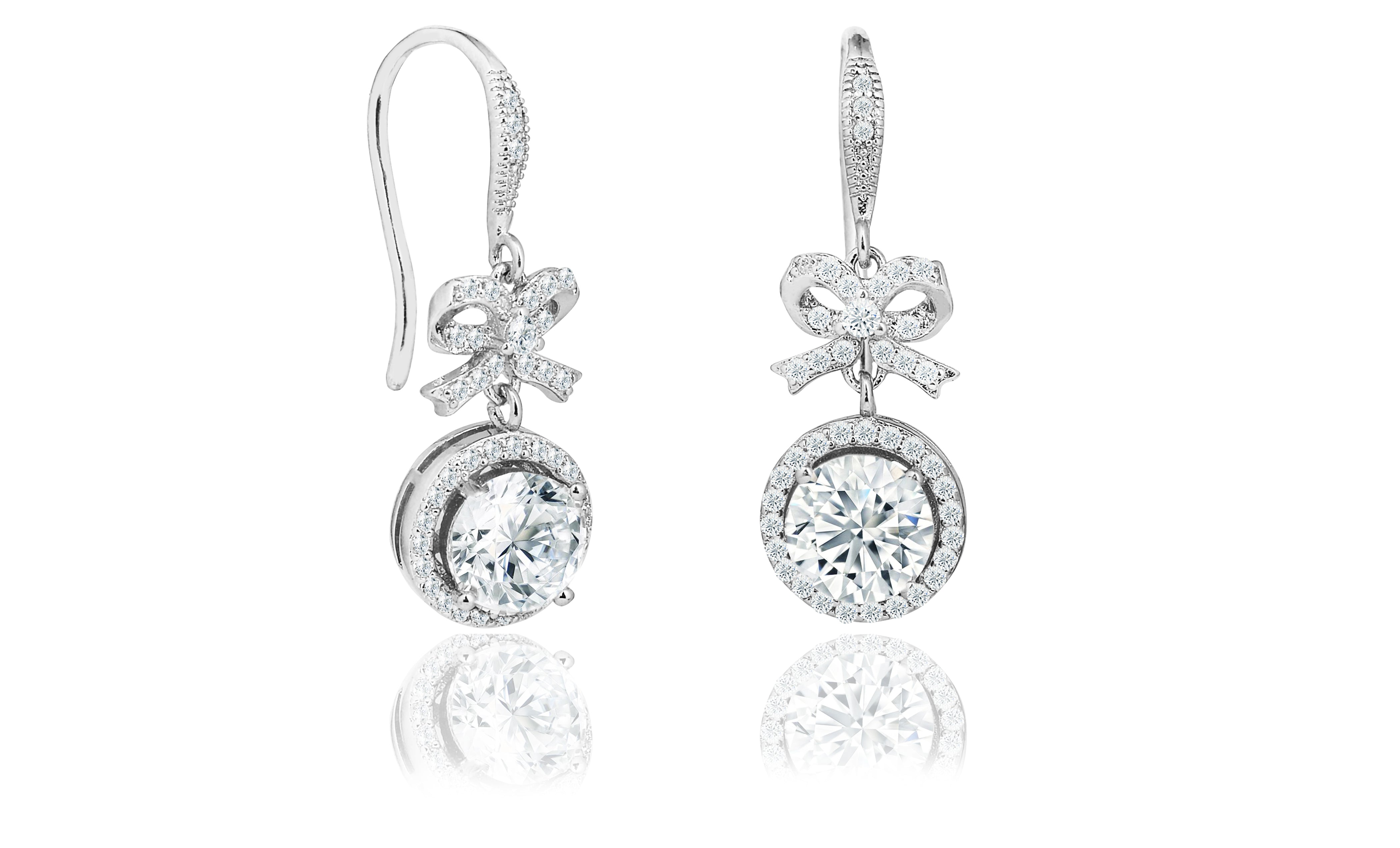 Seraphina 18k White Gold Plated Silver Bow Halo Drop Earrings with Simulated Diamond CZ Crystals
