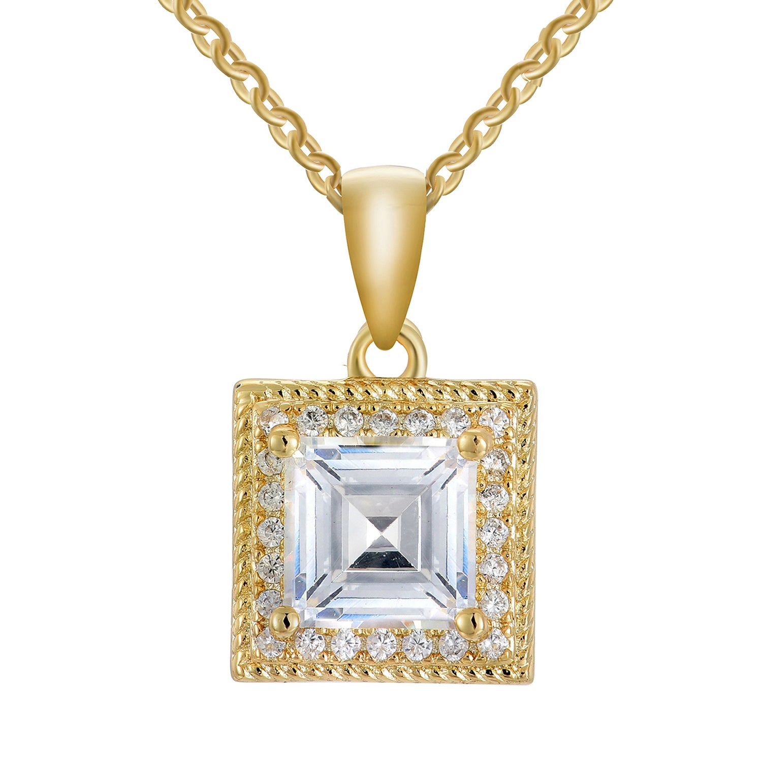 Rebecca 18k White Gold Plated Silver Necklace with Princess Cut Simulated Diamond CZ Crystals