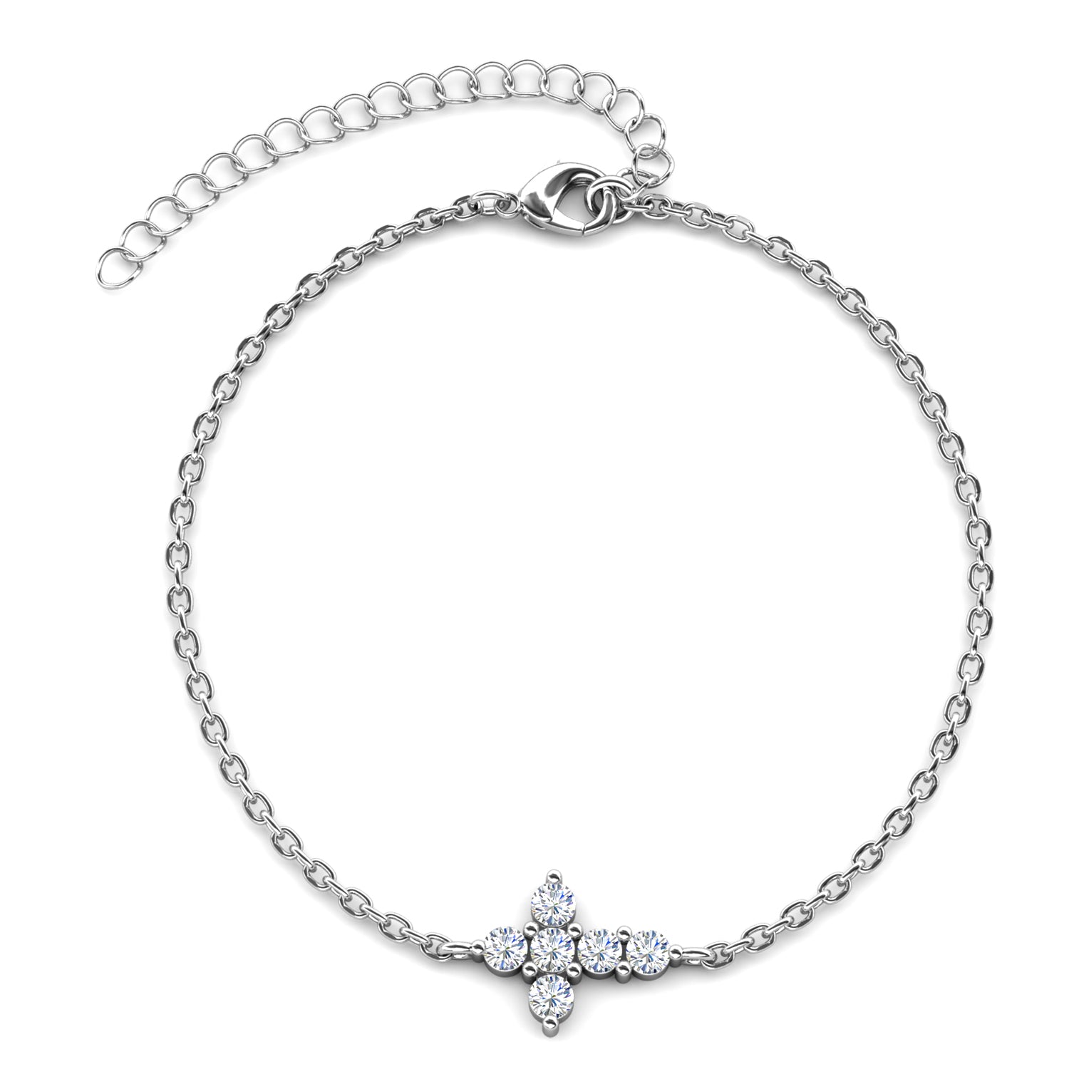 Zuri 18k White Gold Plated Silver Cross Bracelet with Swarovski Crystals