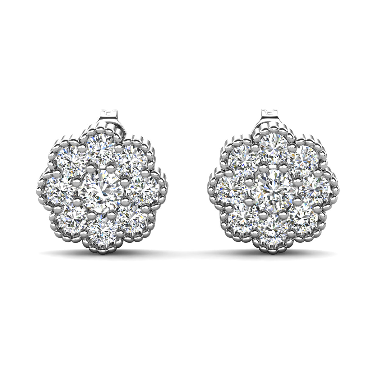 Alyssa 18k White Gold Plated Sterling Silver Flower Stud Earrings with Simulated Diamond Crystals