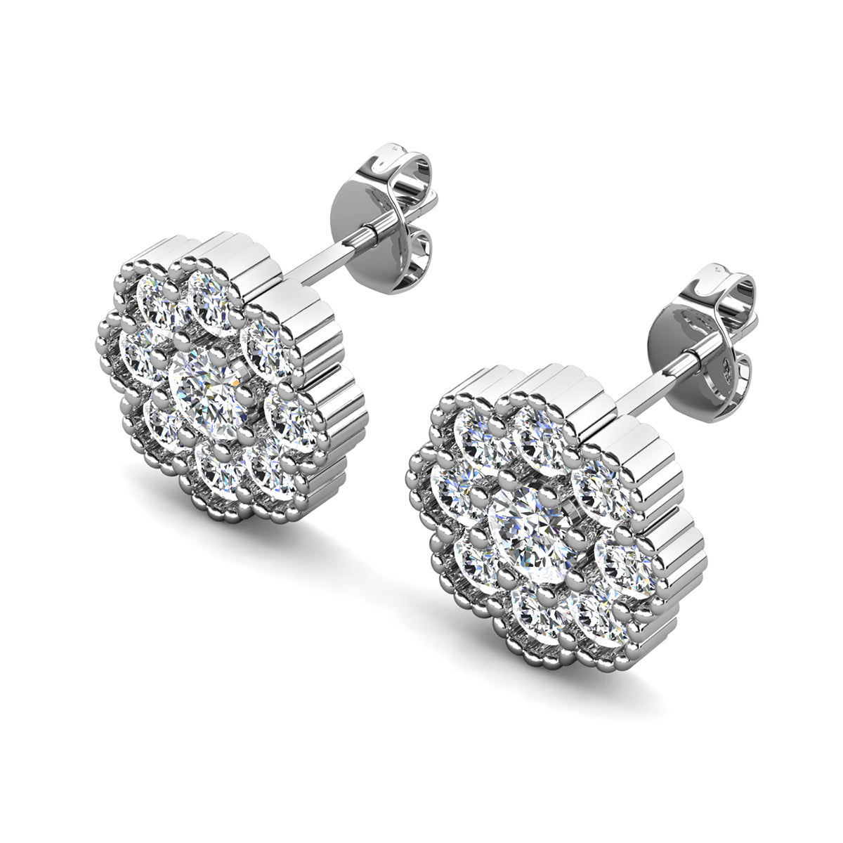 Alyssa 18k White Gold Plated Sterling Silver Flower Stud Earrings with Simulated Diamond Crystals