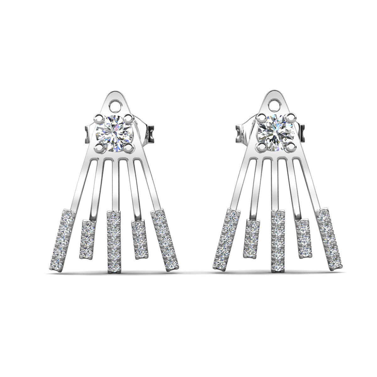 Angelina 18k White Gold Plated Stud Earrings Drop Claw Design with Simulated Diamond Crystals