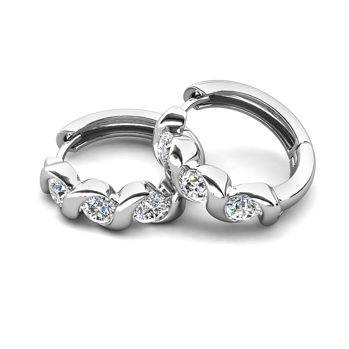 Eleanor 18k White Gold Plated Silver Hoop Earrings with Simulated Diamond Crystals