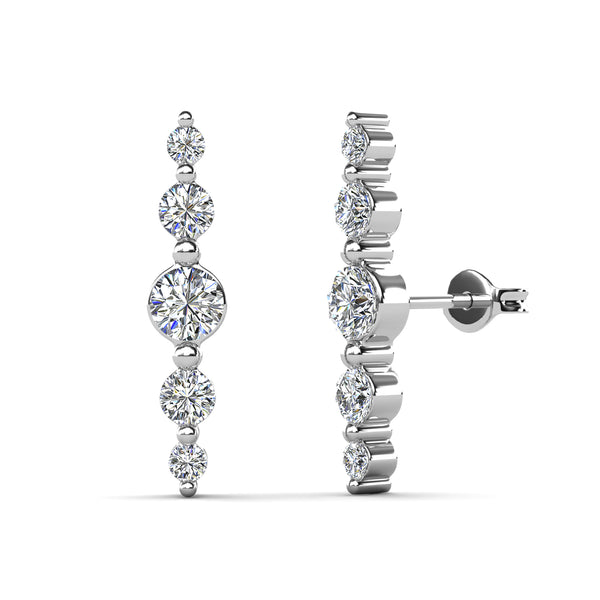 Theadora 18k White Gold Plated Linear Stud Earrings with Swarovski Crystals