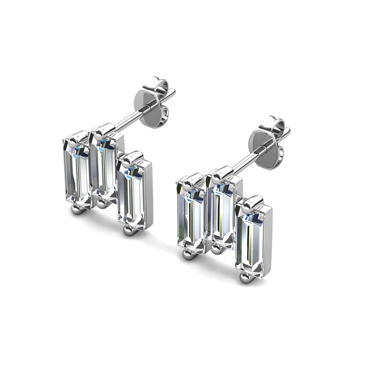 Jovie 18k White Gold Plated 3-Stone Stud Earrings with Swarovski Crystals