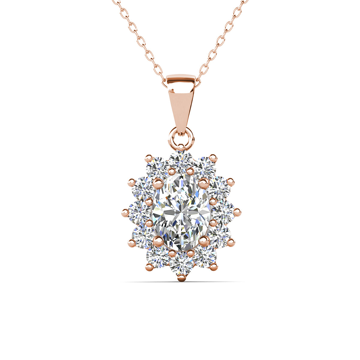 Sage 18k White Gold Plated Stud Earrings and Necklace Set with Oval Cut Simulated Diamond Crystals