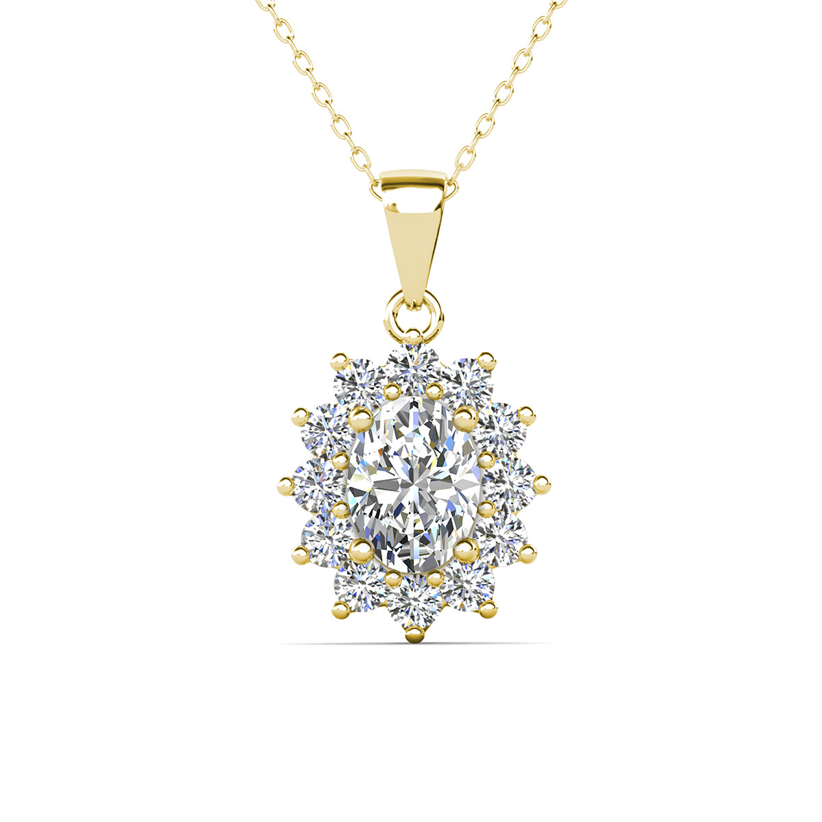 Sage 18k White Gold Plated Stud Earrings and Necklace Set with Oval Cut Simulated Diamond Crystals