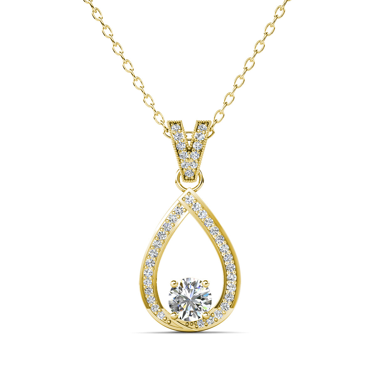 Arabella 18k White Gold Plated Teardrop Necklace with Simulated Diamond Crystals