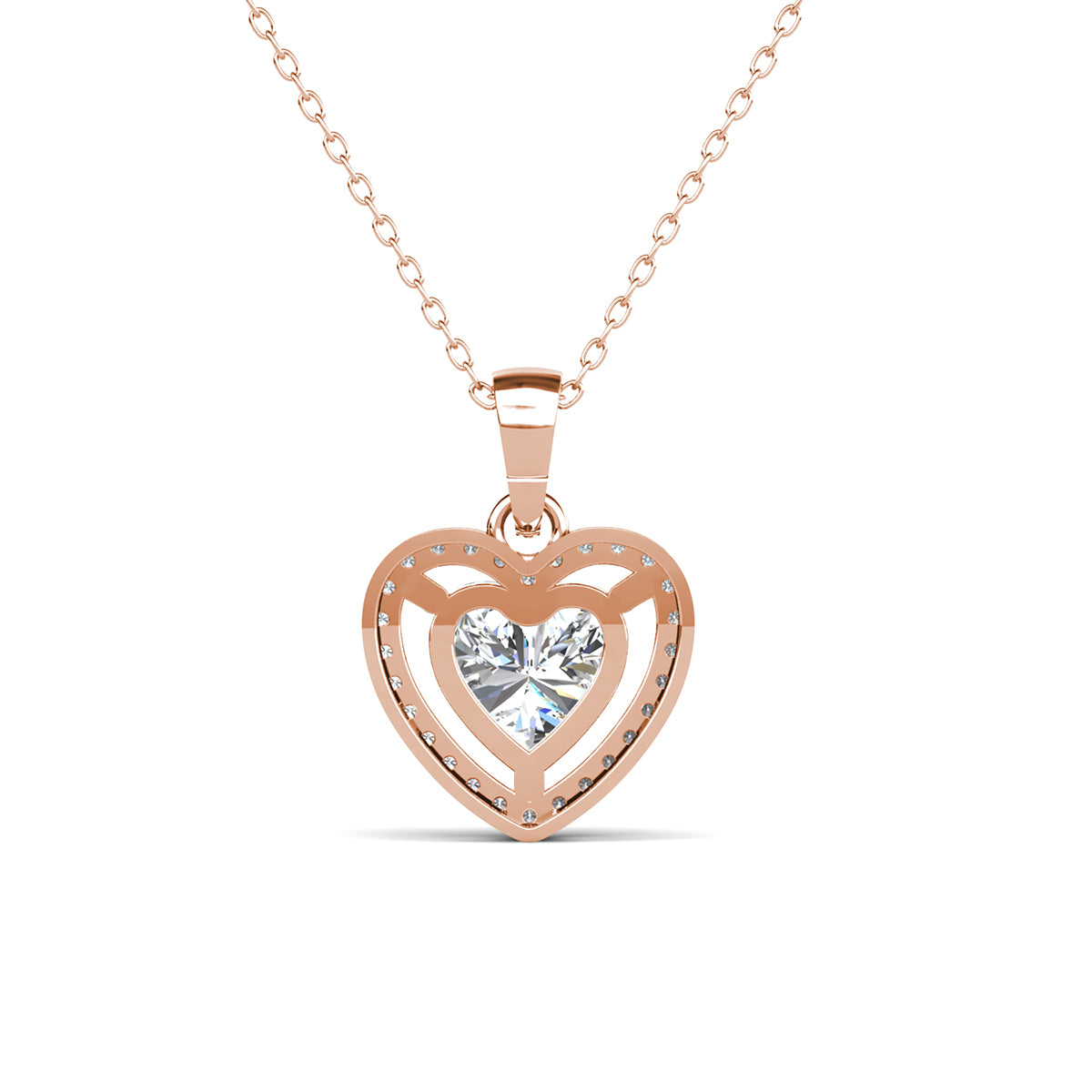 Amora 18k White Gold Plated Halo Heart Pendant Necklace with Simulated Diamond Crystals