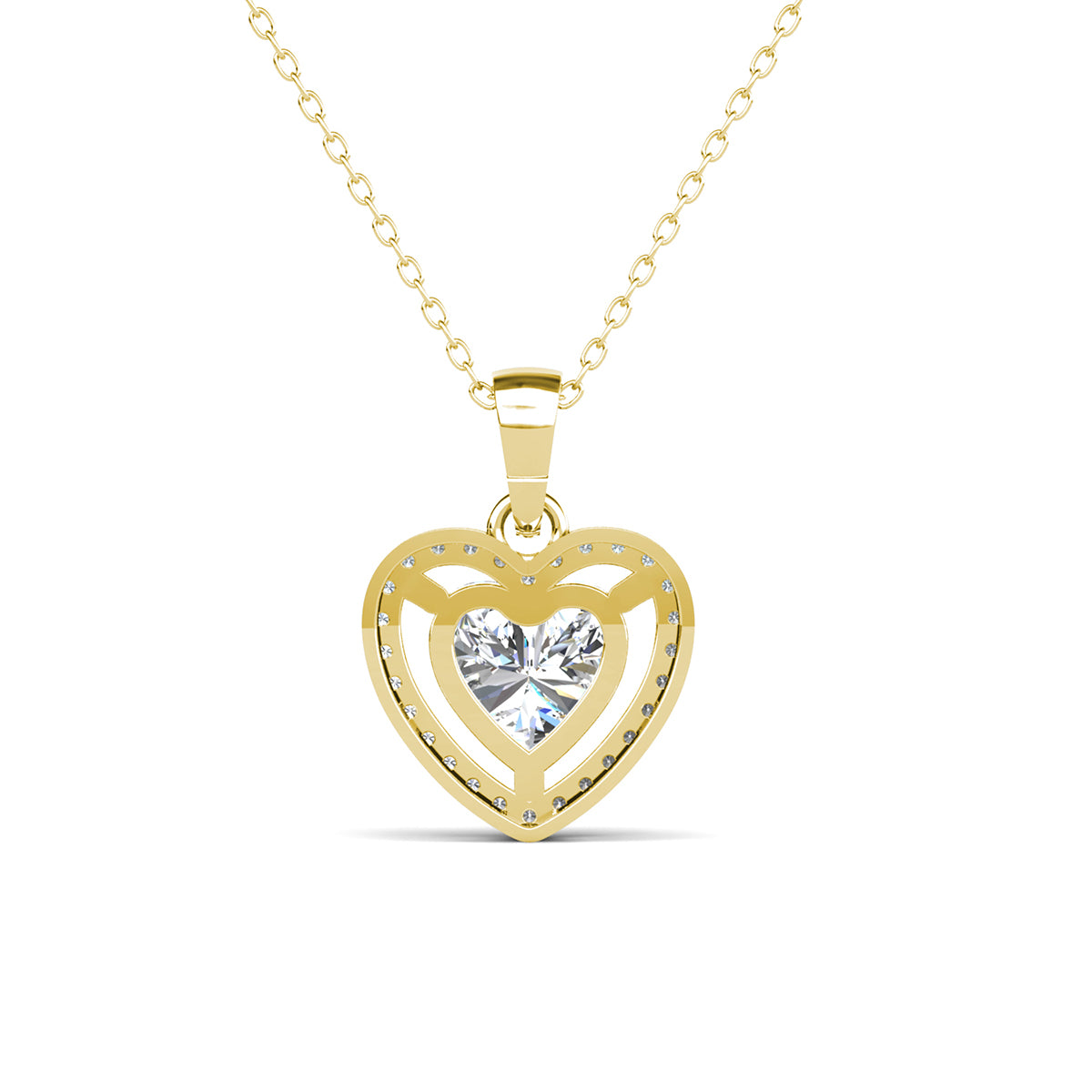 Amora 18k White Gold Plated Halo Heart Pendant Necklace with Simulated Diamond Crystals