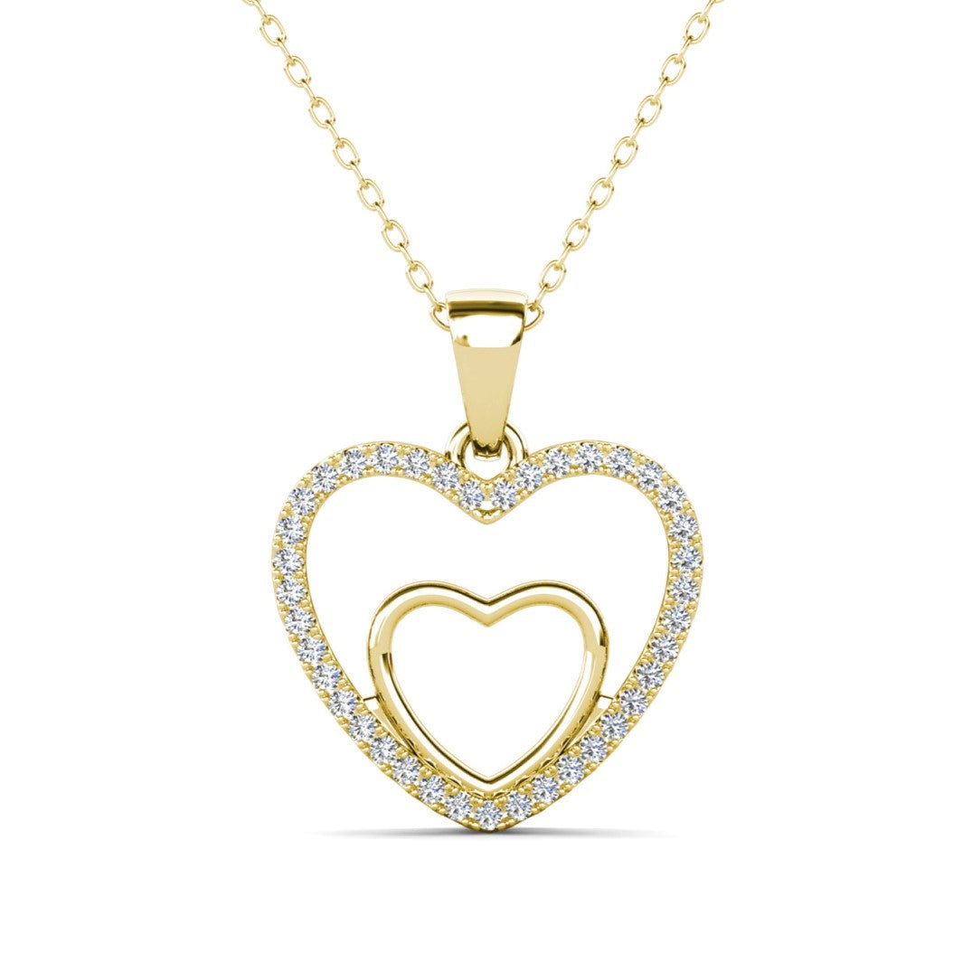 Amorette 18k White Gold Plated Double Heart Pendant Necklace with Pave Simulated Diamond Crystals