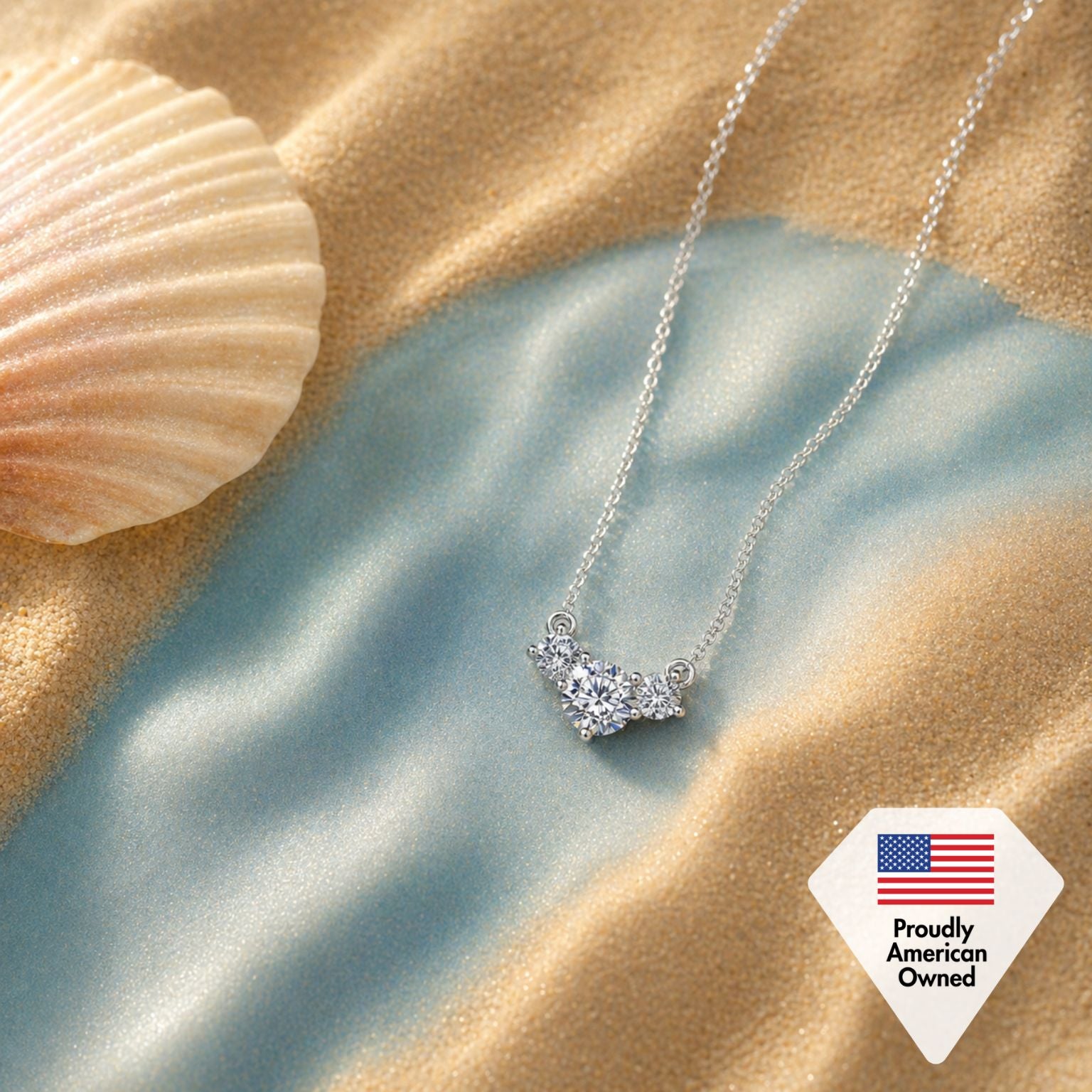 Calliope 18k White Gold Plated 3-Stone Pendant Necklace with Swarovski Crystals