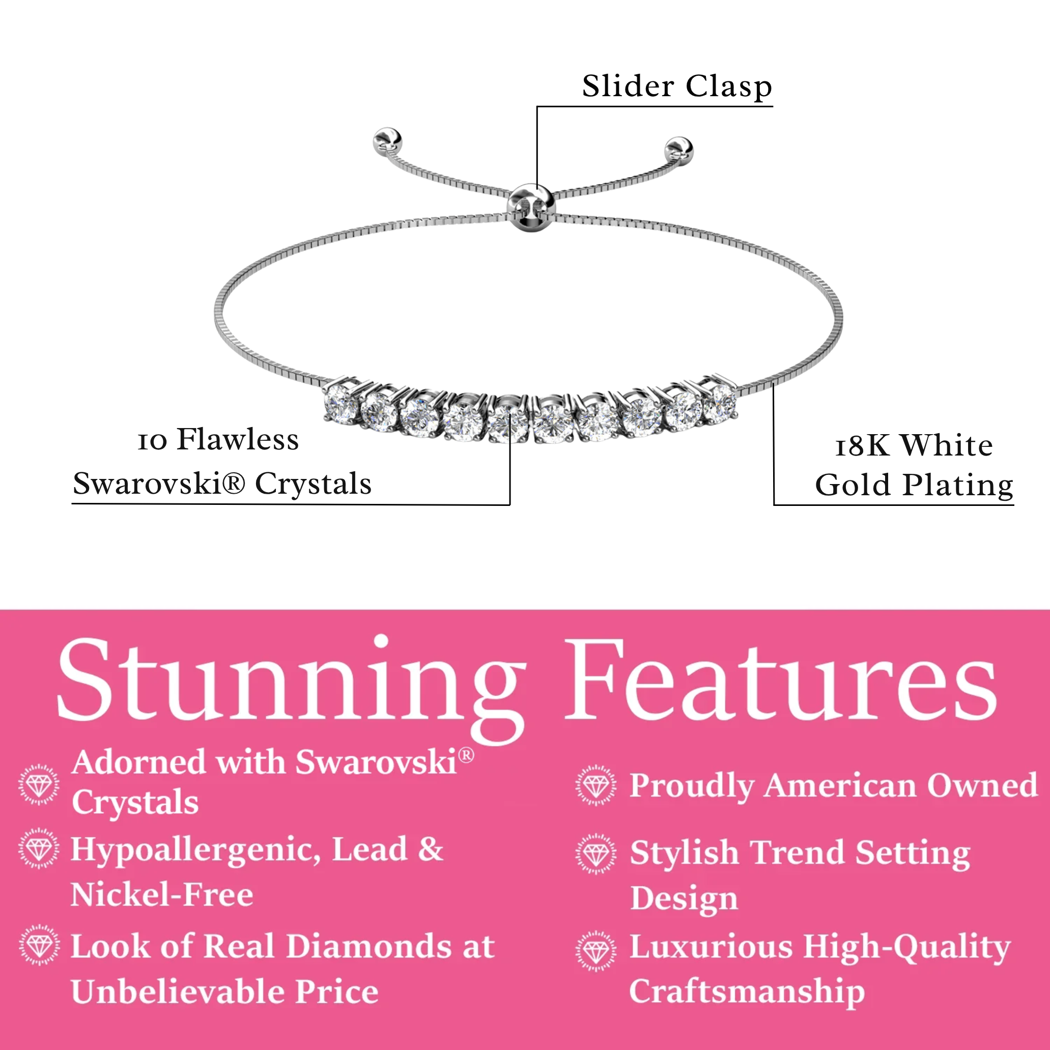 Cameron 18k White Gold Plated Bracelet with Swarovski Crystals - FAB FAV