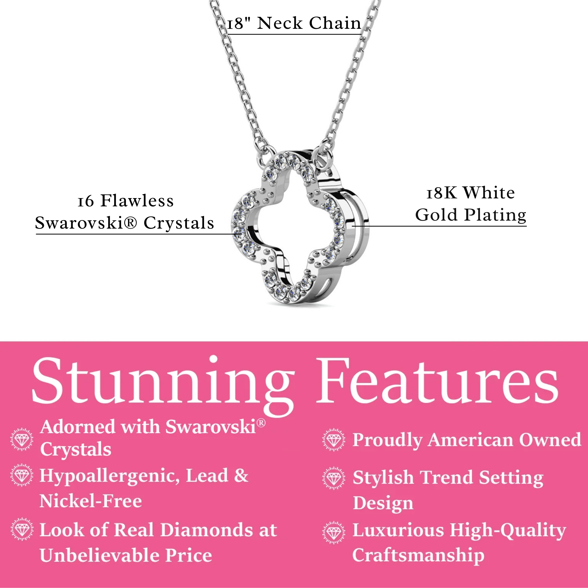 Cassandra 18k White Gold Plated Necklace with Swarovski Crystals
