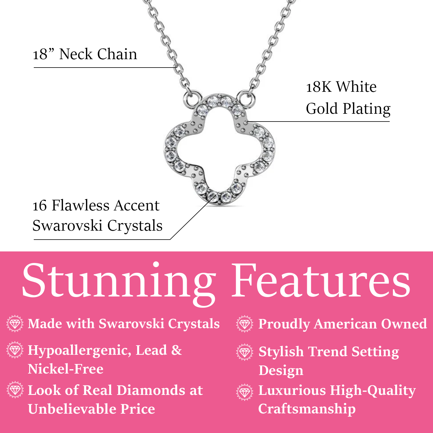 Cassandra 18k White Gold Plated Necklace with Swarovski Crystals